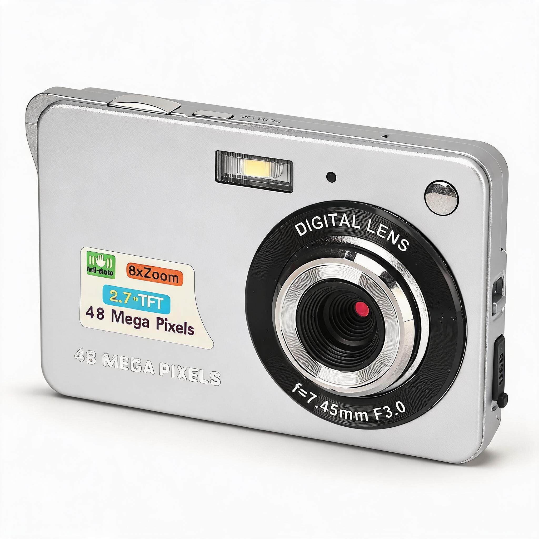 Dpofirs 48MP 4K Digital Camera | 2.7in LCD 8x Zoom Anti Shake Camcorder for Vlogging Photography (Silver)