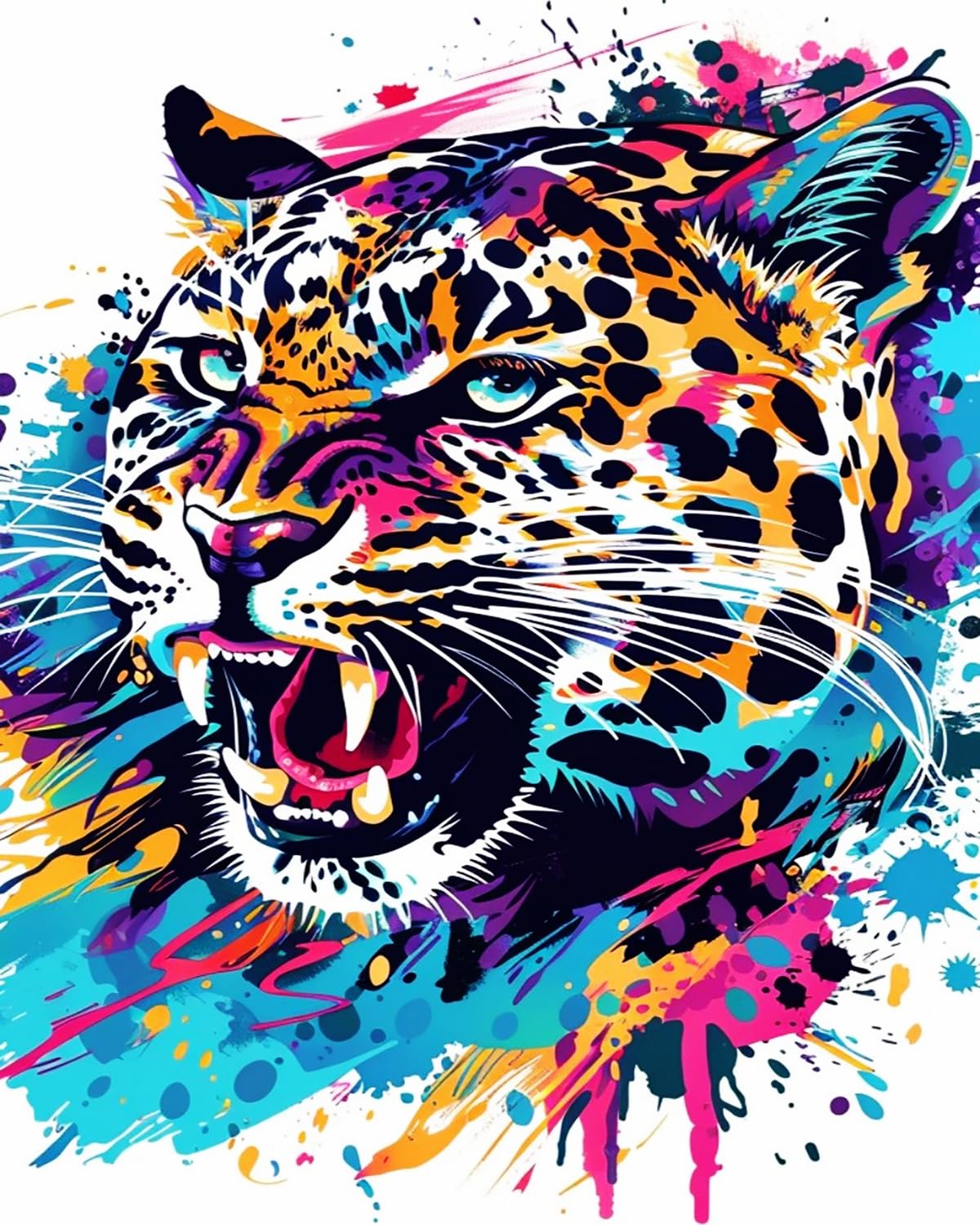 Liubaishi Multicolour Paint By Numbers For Adults, Diy Acrylic Painting Kit, Roaring Leopard Theme, 40X50 Cm Linen Canvas With Brushes