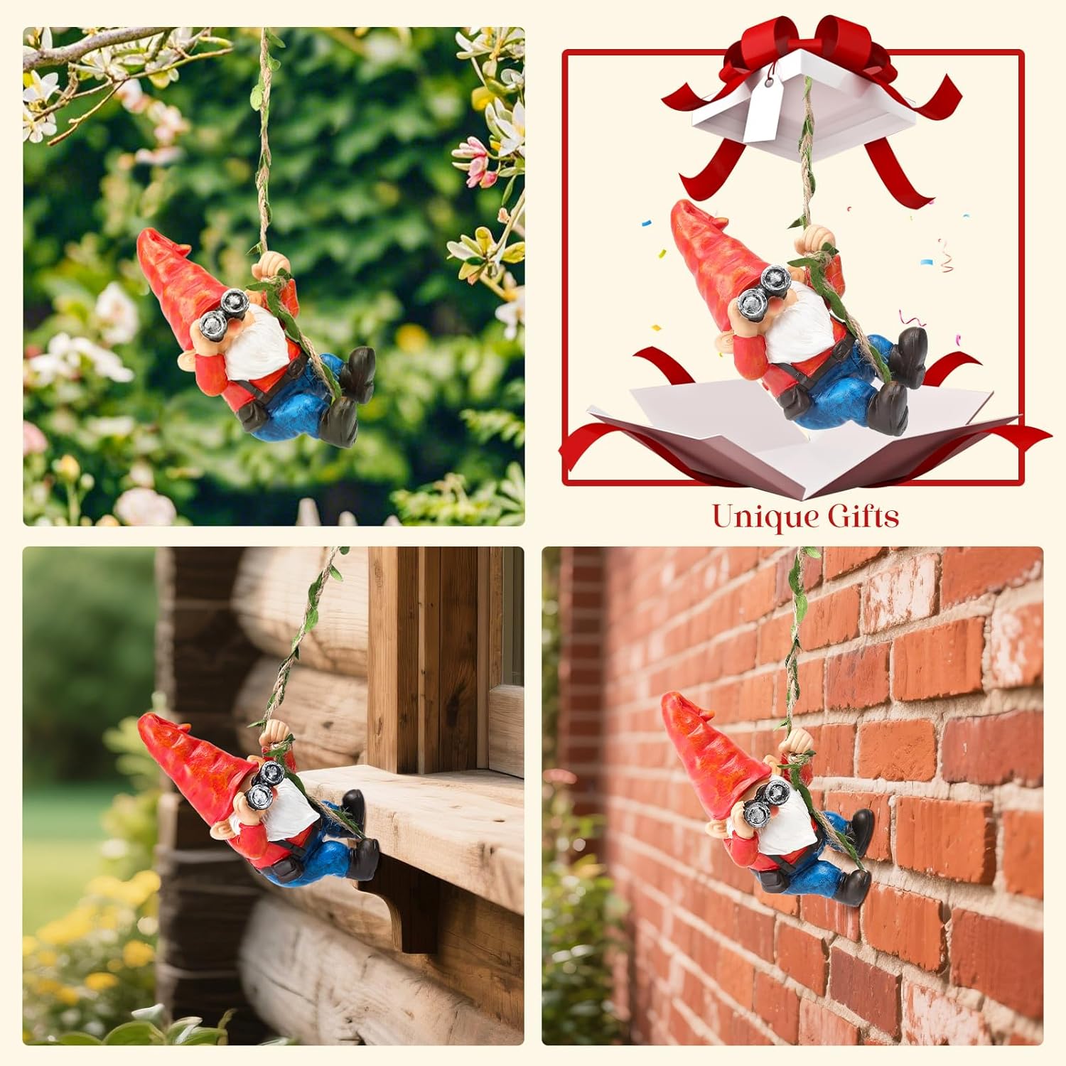Hanging Gnome Garden Statue Funny Climbing Gnomes with Telescope Tree Hugger for Outdoor Lawn Home Patio Yard Art Decoration Christmas Birthday Gifts for Mom Women - Image 5