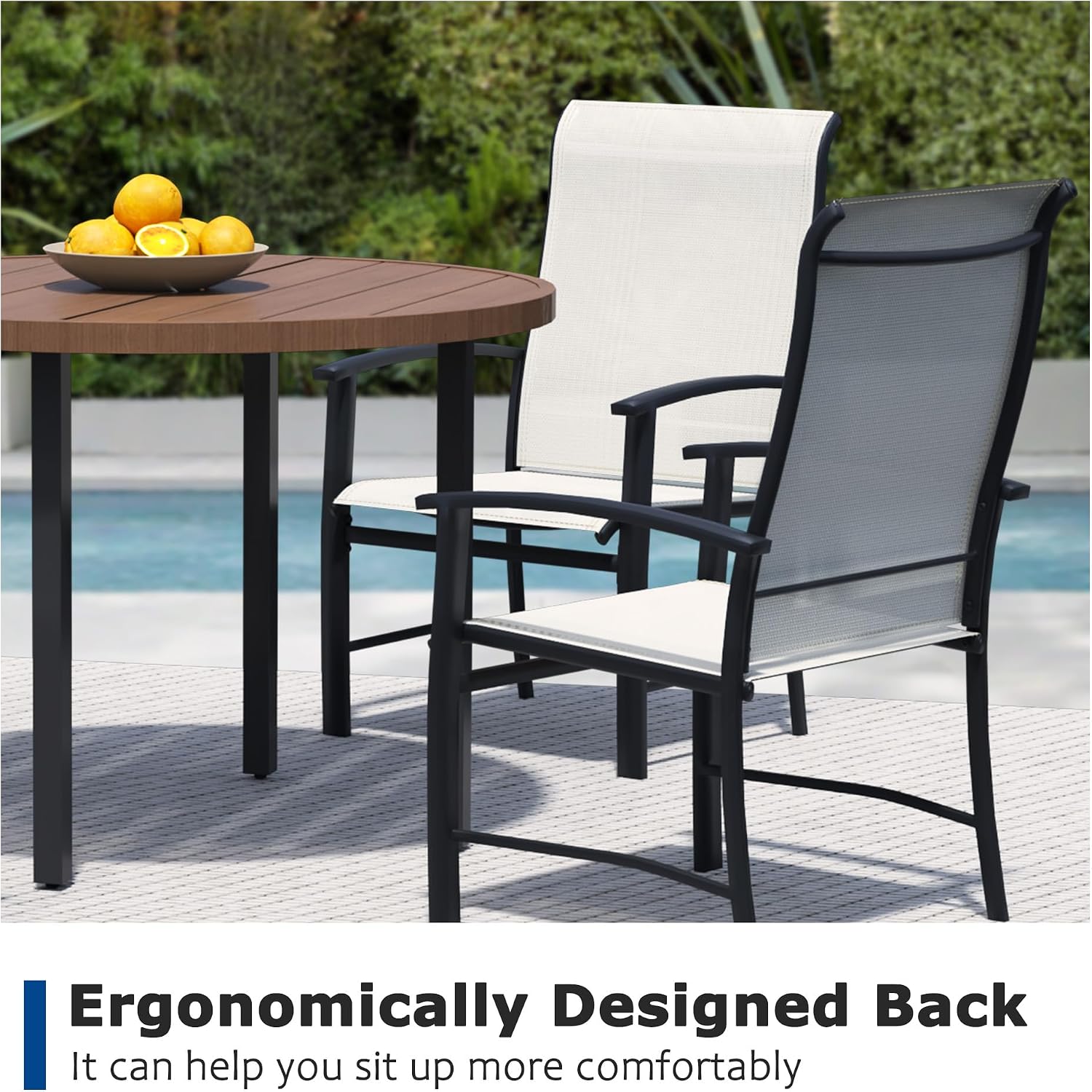 5 Piece Outdoor Dining Set, Patio Table and Chairs Set of 4, 42" Walnut Round Patio Table with 4 Oyster Beige Stackable Patio Chairs for Lawn, Garden, Porch