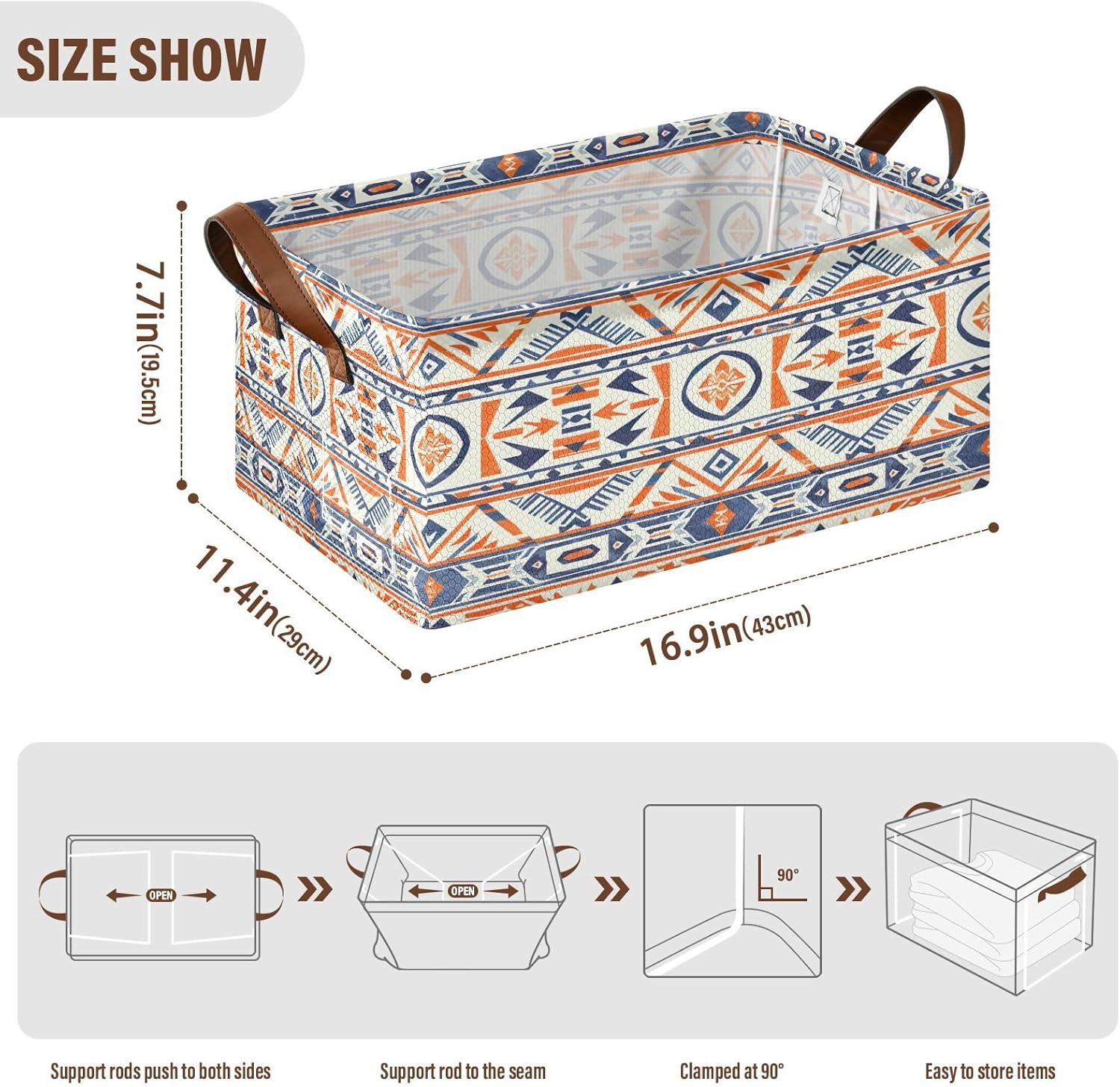 Storage Baskets for Organizing, Foldable Storage Bins with Leather Handles for Shelves Closet Home, Native American Tribal, 2PCS