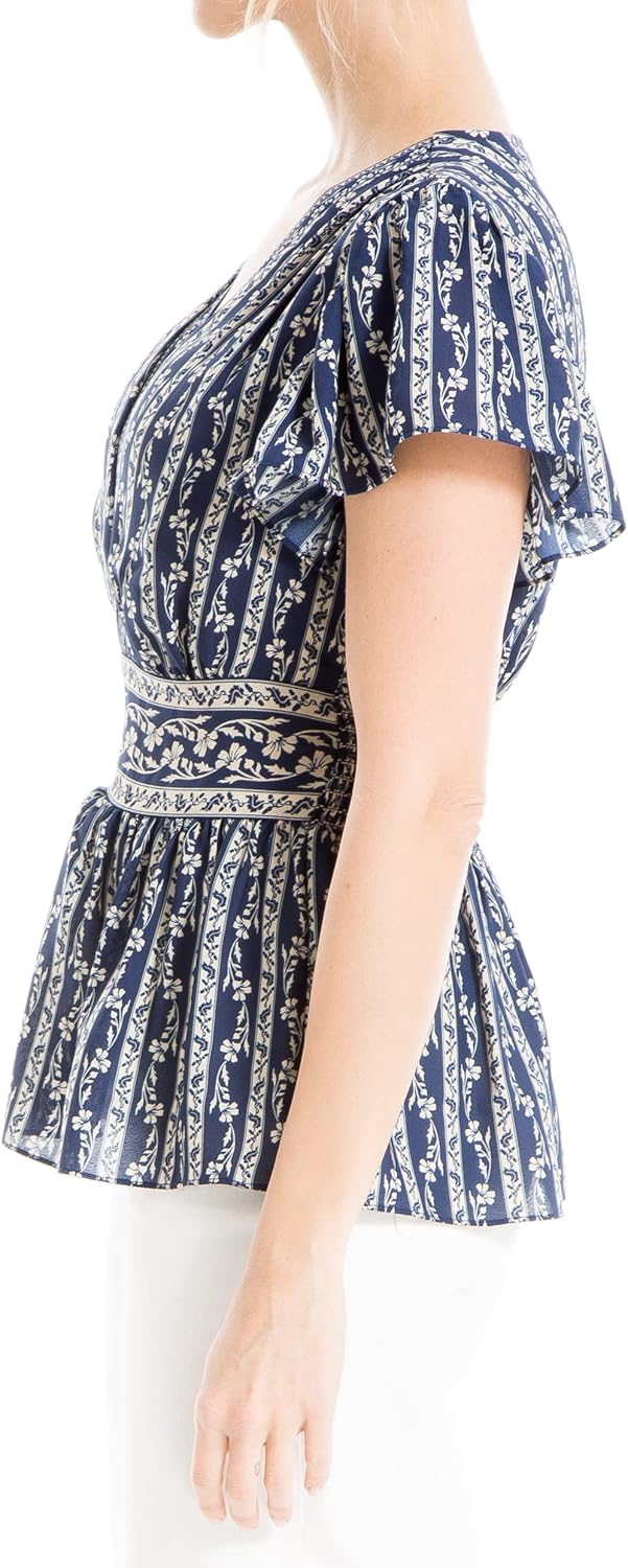 Max Studio Womens Crepe V-Neck Flutter Sleeve Peplum BlouseBlouse - Image 3