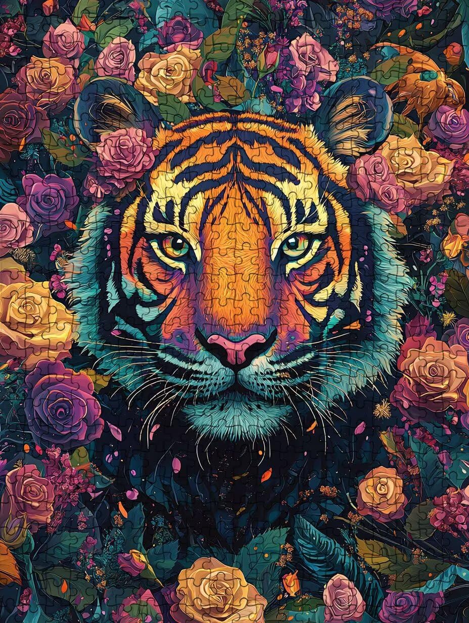 Puzzle 1000 sztuk, kwiat tygrys puzzle dla dorosłych 1000, puzzle klasyczne edukacyjne, drewniane puzzle, niemożliwe wyzwanie, do dekoracji ścian domu, prezent BXHZW1-402