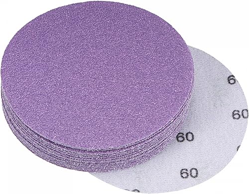 uxcell 15 discos de lija morados de 4 pulgadas, 60 granos, gancho y bucle, papel de arena profesional de óxido de aluminio, pulido húmedo y seco