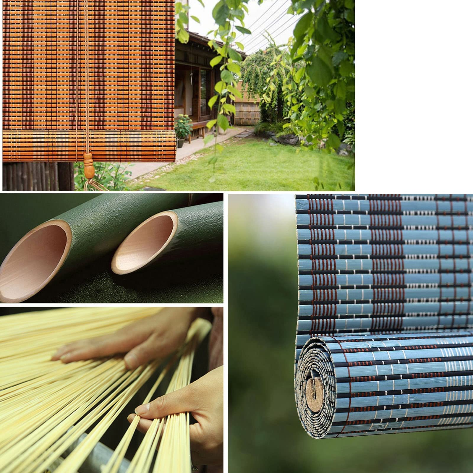 Naturalne rolety bambusowe – drewniane rolety rzymskie o niestandardowym rozmiarze do użytku wewnątrz / na zewnątrz, idealne do patio, ogrodów, balkonów i drzwi, aby zwiększyć prywatność i ochronę
