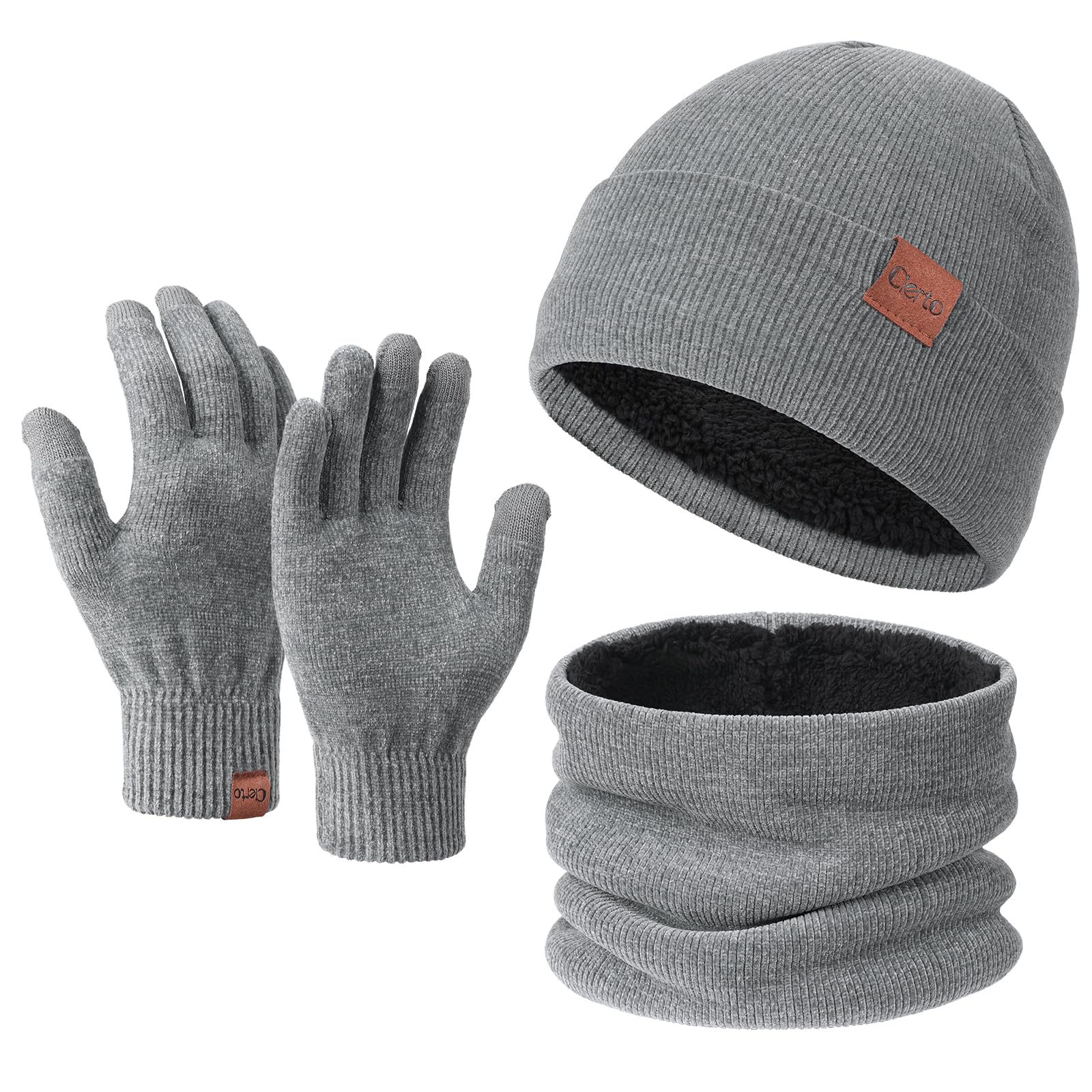 Cierto Winter Knit Beanie Hat Gloves Set for Men Women Neck Warmer Scarf and Touch Screen Gloves