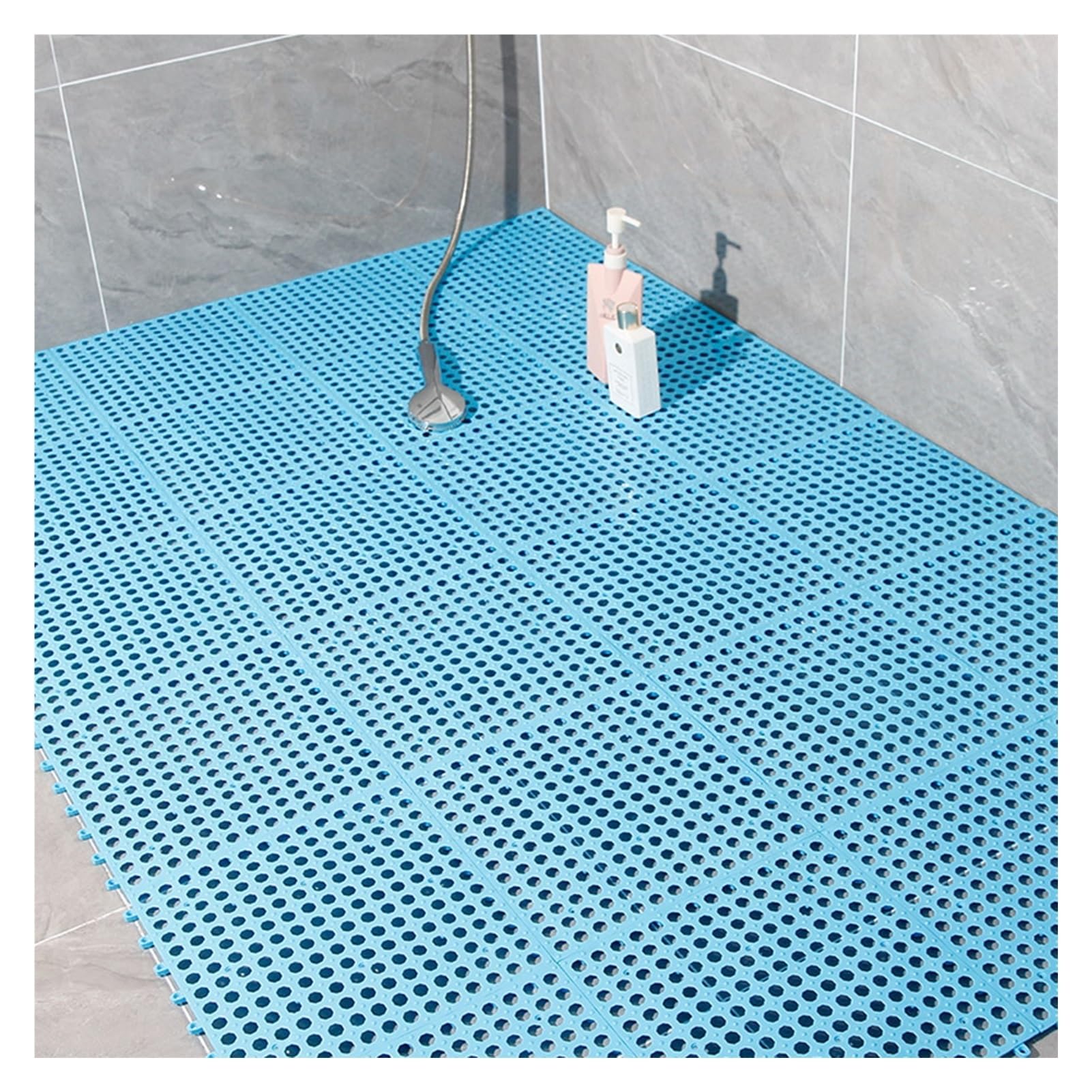 QIYFOZ Interlocking Drainage Mats for Shower Non-Slip Surface for Bathrooms Garages Stairs Auto Wash - Blue 30x30x0.8cm Set of 16 Pieces