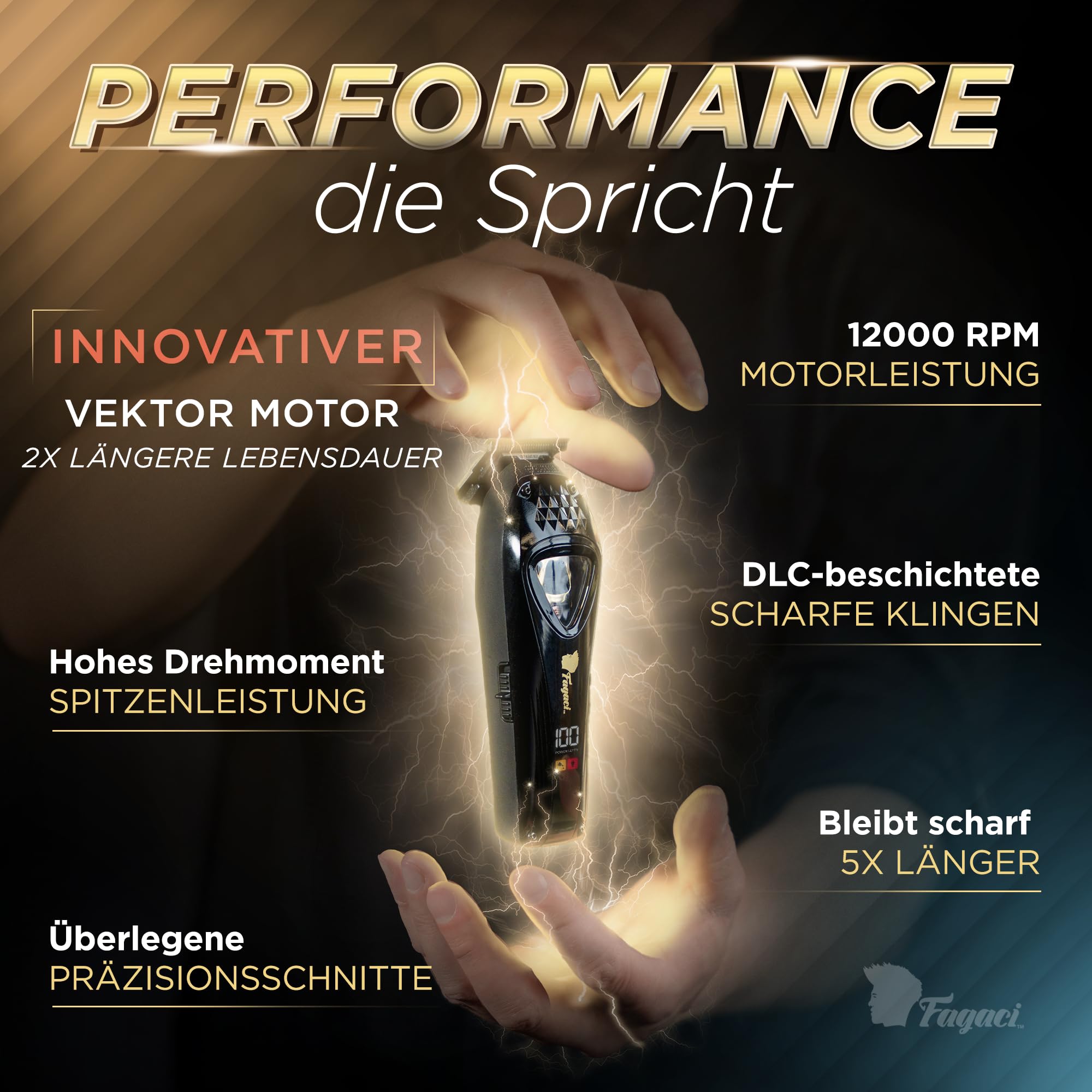 Fagaci Profi Zero Gap Haartrimmer Herren mit DLC Klingen, Hoher Drehmoment Konturen Haarschneidemaschine 0 mm, Haarschneider Herren Akku mit Vector-Motor, Detailer Haar Trimmer & Konturenschneider