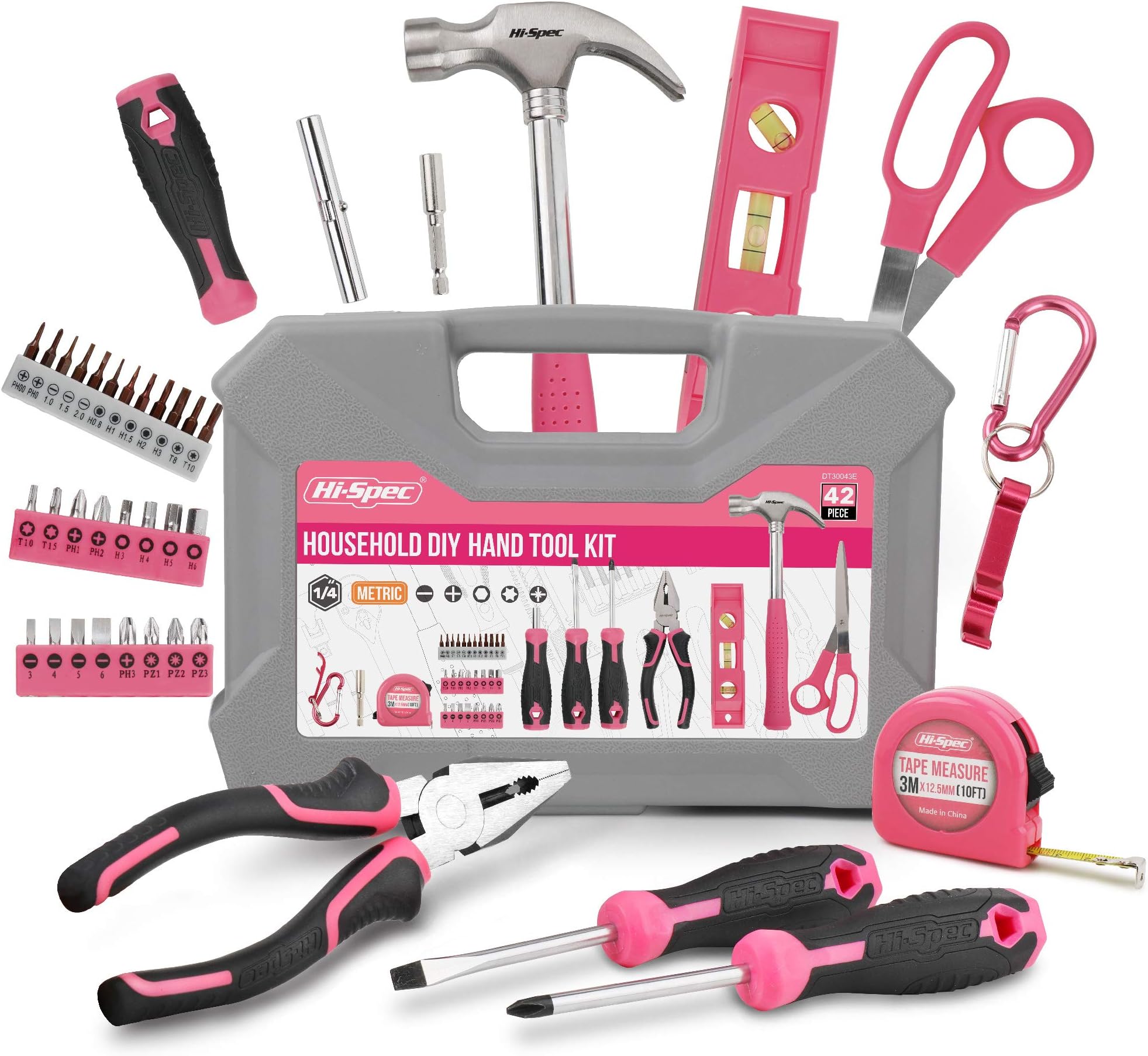 โ Hi-Spec Pink Tool Kit for Women, 38-Piece. Essential Hand Tool Box with Screwdriver Set, Hammer, Pliers, and More for Home and Office DIY Repair and Maintenance, stored in a Handy Carry case.