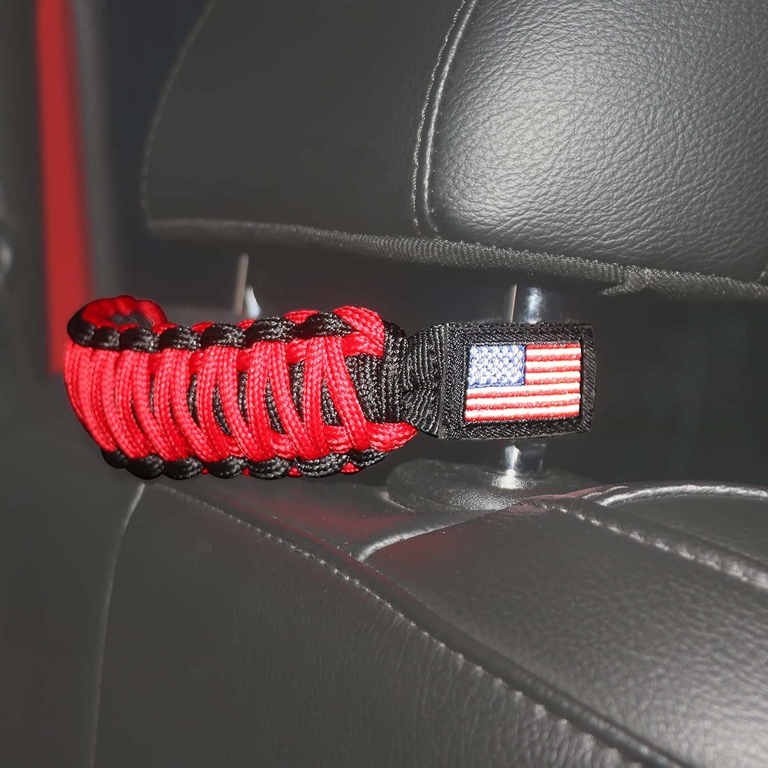 sukemichi Headrest Grab Handles for Jeep Wrangler, Toyota Tacoma, Trucks, SUV, Ford Bronco Accessories, Paracord Headrest Rear Seat Passenger Grip Handles, Universal, Red, Flag, 1 Pair