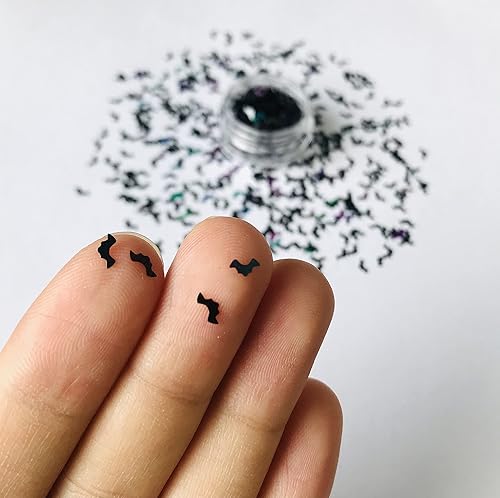 Miniatura 4 de LB1000 LB1000 - 0.35 ozpaquete - 0.197 in negro forma de murciélago lentejuelas purpurina Halloween festival rave belleza maquillaje cara cuerpo