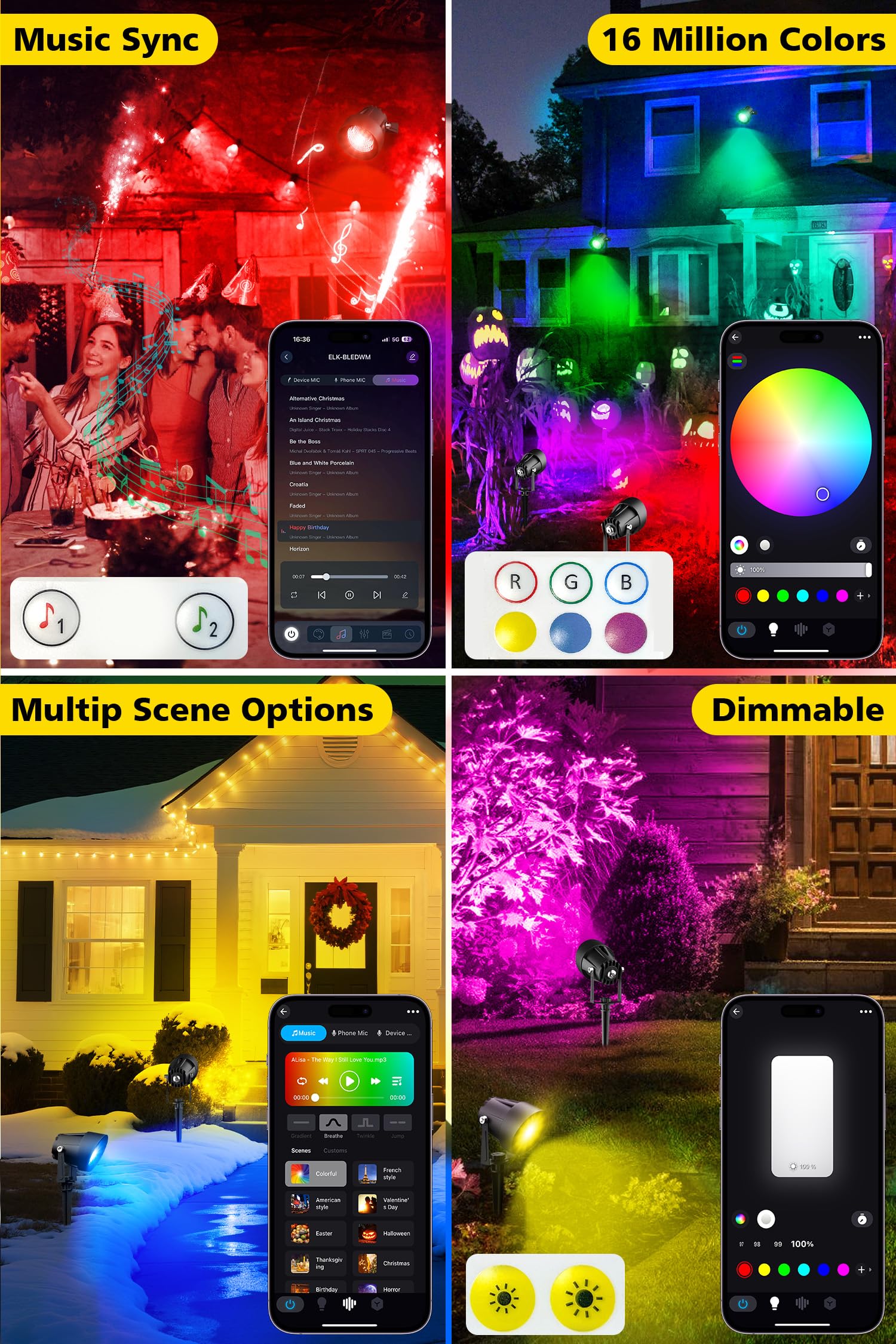 T-SUN 6 Pezzi Faretto RGB da Giardino con Telecomando & Bluetooth COB Alluminio Esterno con Adattatore A Tempo Colore Regolabile IP65 Impermeabile Faretti LED da Esterno per Sentiero Terrazza Natale
