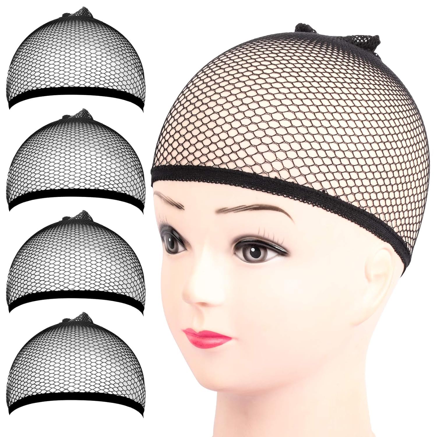 MISS LIRENN® Wig Cap, Mesh Net Wig Caps Weaving Hair Net for Wig Close End Fishnet Wig Caps Hair Extensions for Women, (Black-Pack of 4)