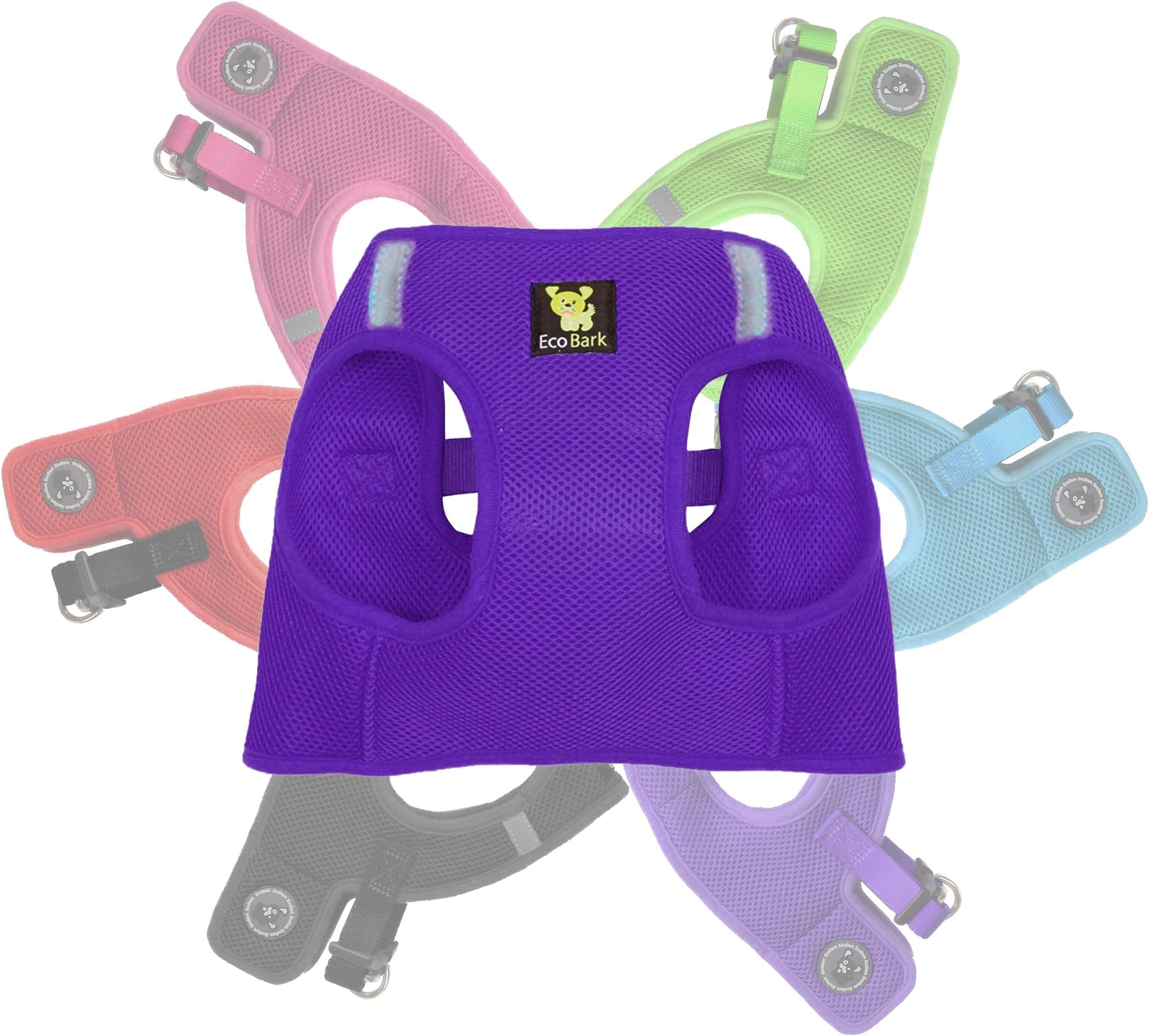 EcoBark Step-in Dog Harness Vest - Reflective Soft Ultra Padded Mesh Dog Harnesses for XXS, XS, Small, and Medium Dogs Eco-Friendly Comfort Secure Halter No Pull Adjustable Pet Vest (X-Small, Purple)
