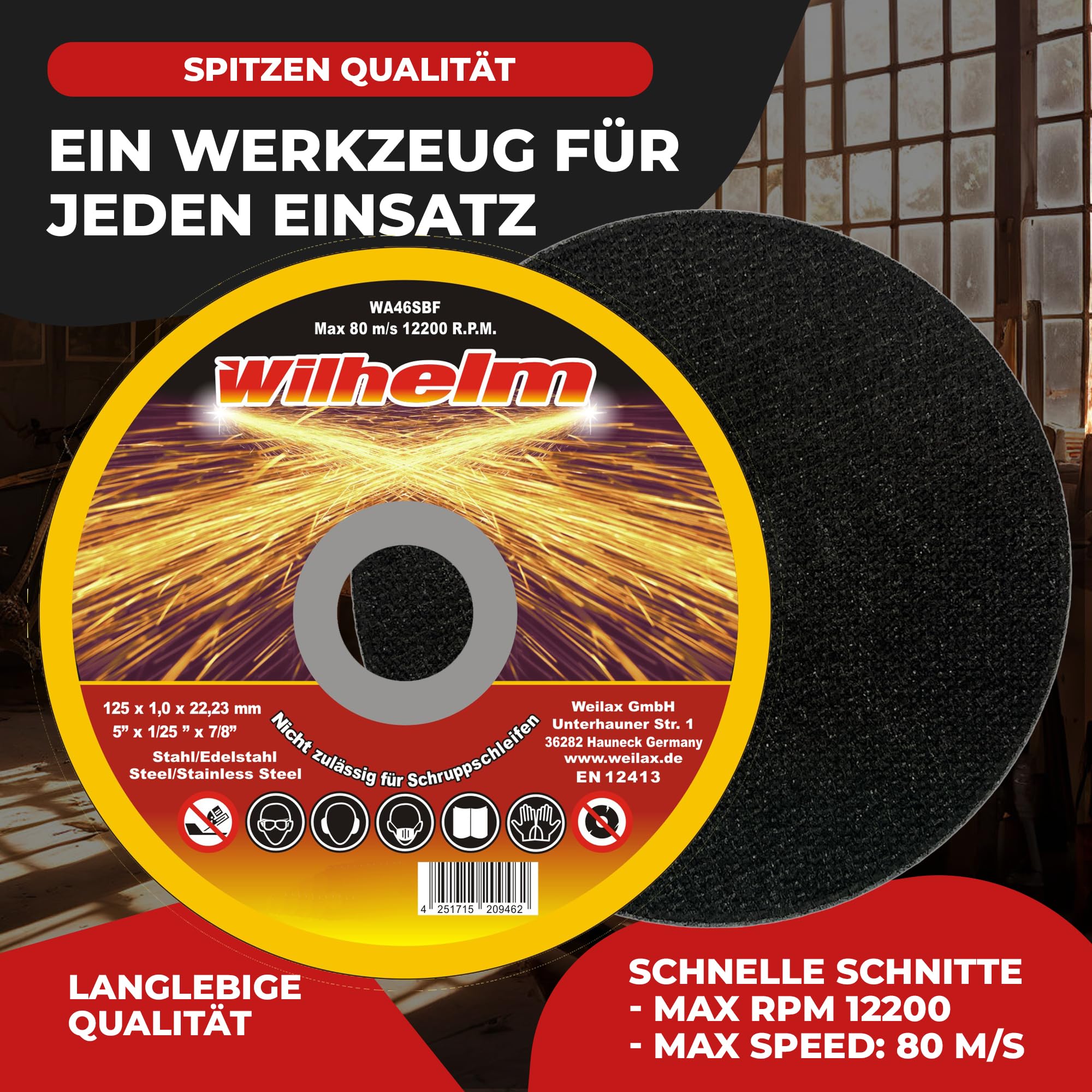 200 x Wilhelm Trennscheiben Ø 125 Edelstahl Metall Stahl Inox Blech Flexscheiben Extradünn