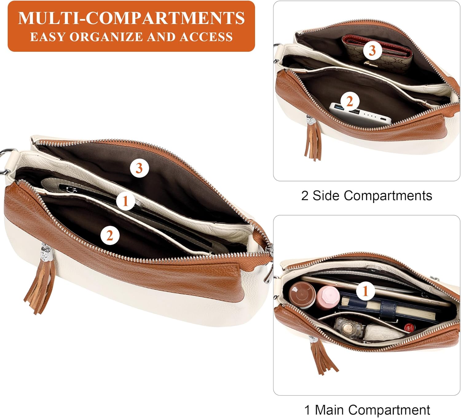 OVER EARTH Genuine Leather Crossbody Bags for Women Small Crossbody Handbag Shoulder Purses with 2 Detachable Straps - Image 6