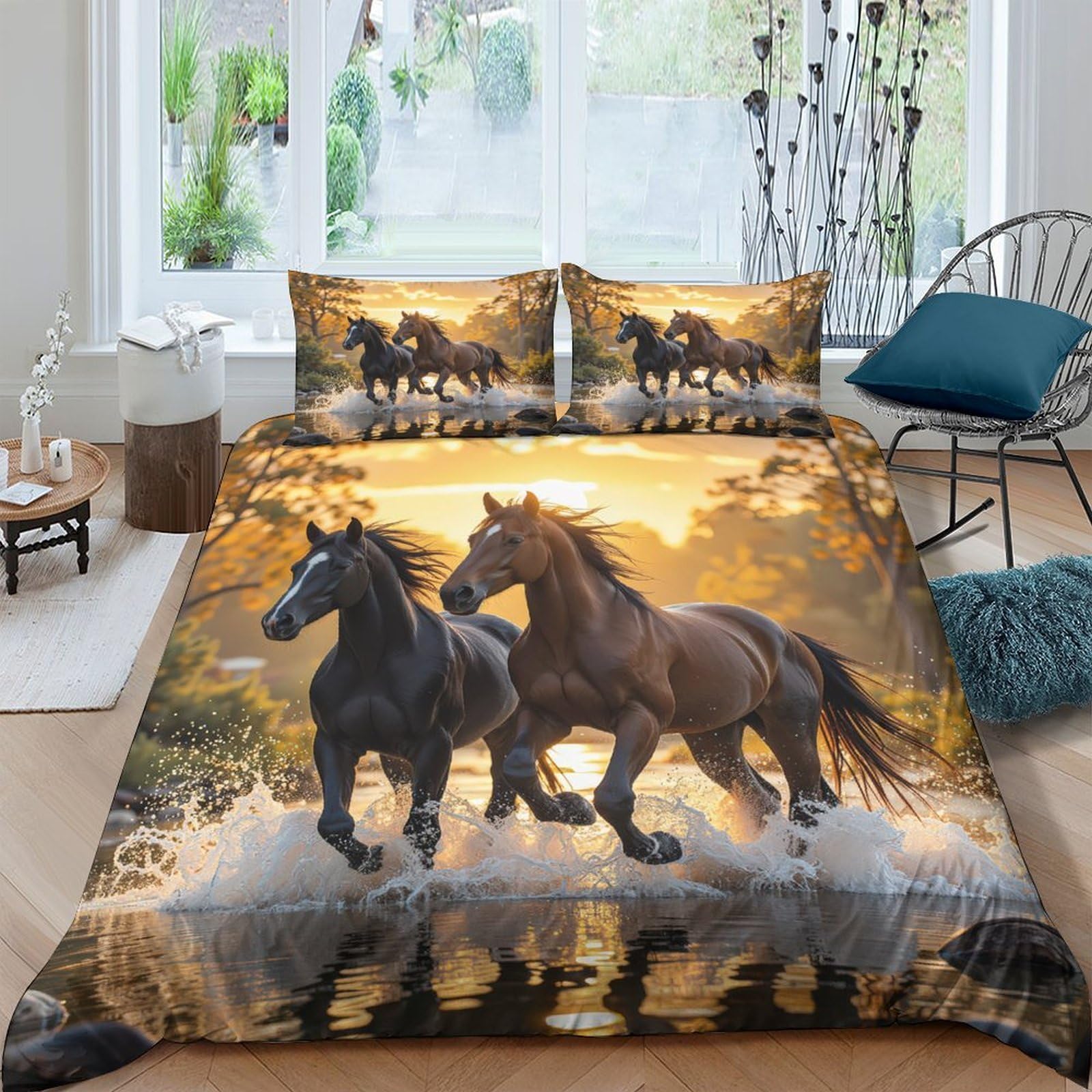Ctjqhvkz Style-5 3D Printed Sunset Galloping Horse Fitted Sheet Microfiber Soft Anti-Slip Bed Cover For Bedroom Dorm Decor Easy Care Single（135X200cm）