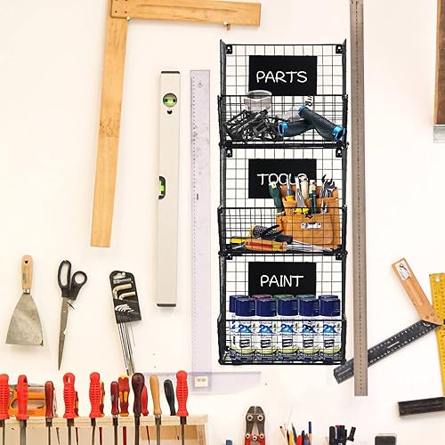 Miniatura 7 de Epicano Cesta de alambre de metal para montaje en pared, cesta colgante de 3 niveles, organizador de frutas con ganchos extraíbles, pizarras,