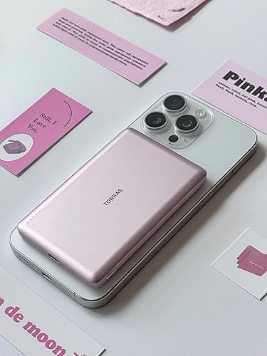 Miniatura 2 de TORRAS MiniMag Power Bank, cargador portátil inalámbrico ultra delgado de 5,000 mAh con cable USB-C, carga rápida iPhone Air MagSafe, cargador