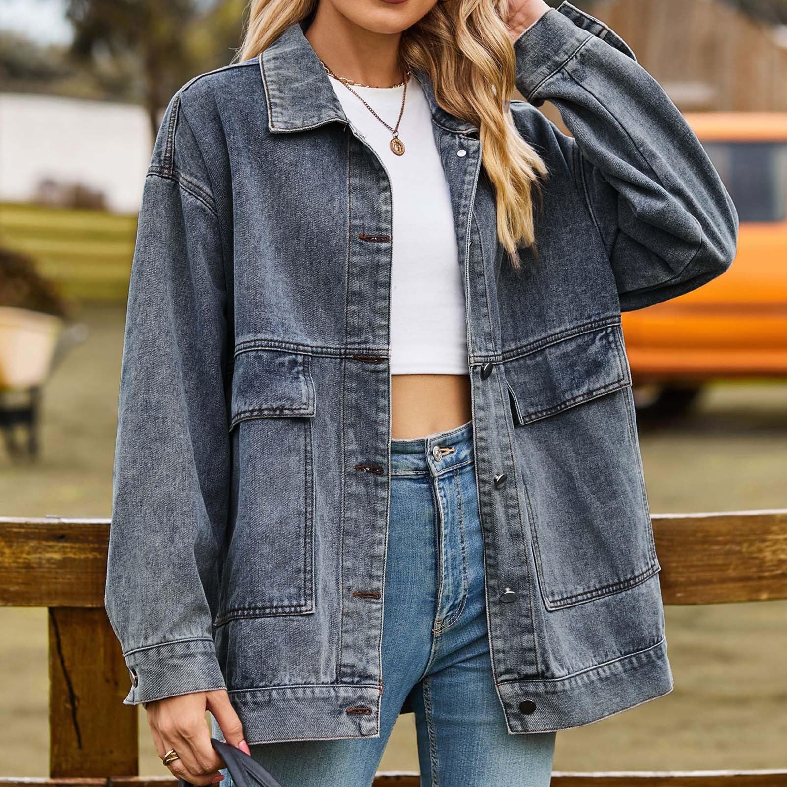 Genérico Sobrecamisa Vaquera Mujer,Chaqueta Vaquera De Moda Para Mujer Con Bolsillos Grandes Y DiseñO Con Capucha