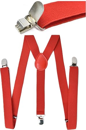 DAZCOS Anime Cosplay Suspenders Red Y Shape with Strong Clips for Mens and Women Costume Accessory