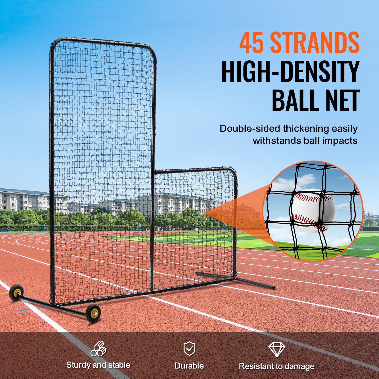 VEVOR Rete di battuta 213x106x213 cm, Griglia di sicurezza da baseball softball, Griglia da battuta portatile con protezione, Borsa per il trasporto e ruote, Rete da lancio per softball Nero