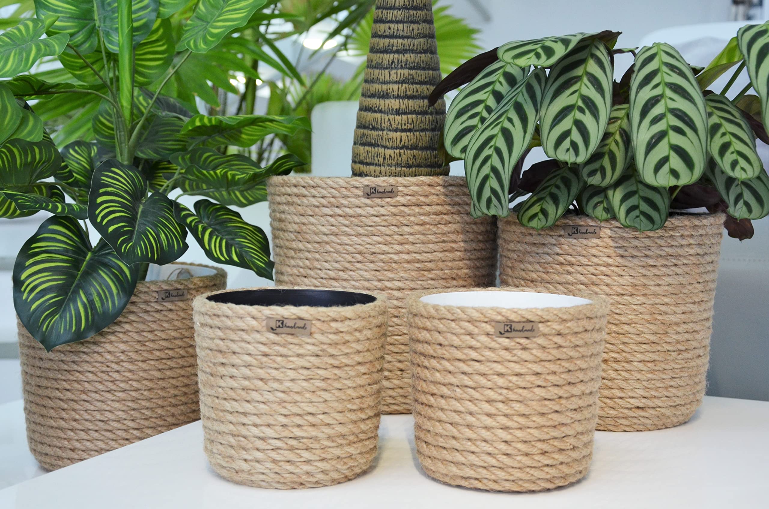Maceta/macetero KORAD 35 estilo boho EKO Natural, cuerda de yute trenzada, cesta de hierba, yute, etno