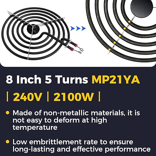 Miniatura 4 de Elemento de quemador eléctrico MP22YA mejorado, 2 piezas MP15YA de 6 pulgadas y 2 piezas MP21YA de 8 pulgadas, juego de 4 unidades de quemadores de