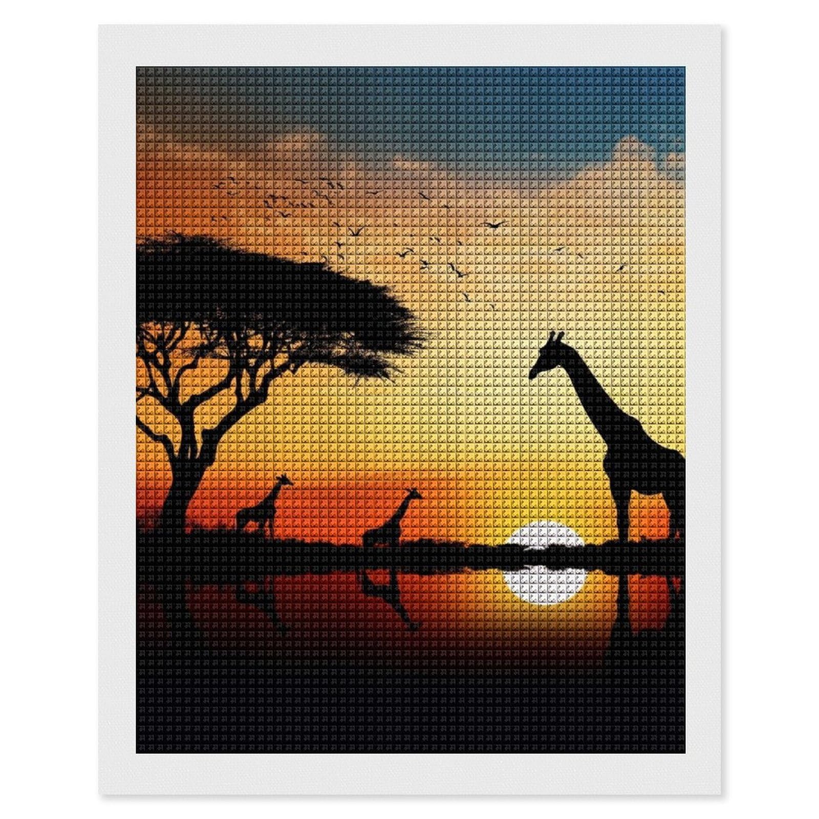 Giraffe Sunset Diamond Art Kits for Adults, DIY 5D Diamonds Painting Kits for Beginner, Round Full Drill Diamond Dots Painting, 16"x20" Diamonds Pictures Gem Art and Crafts Wall Decor