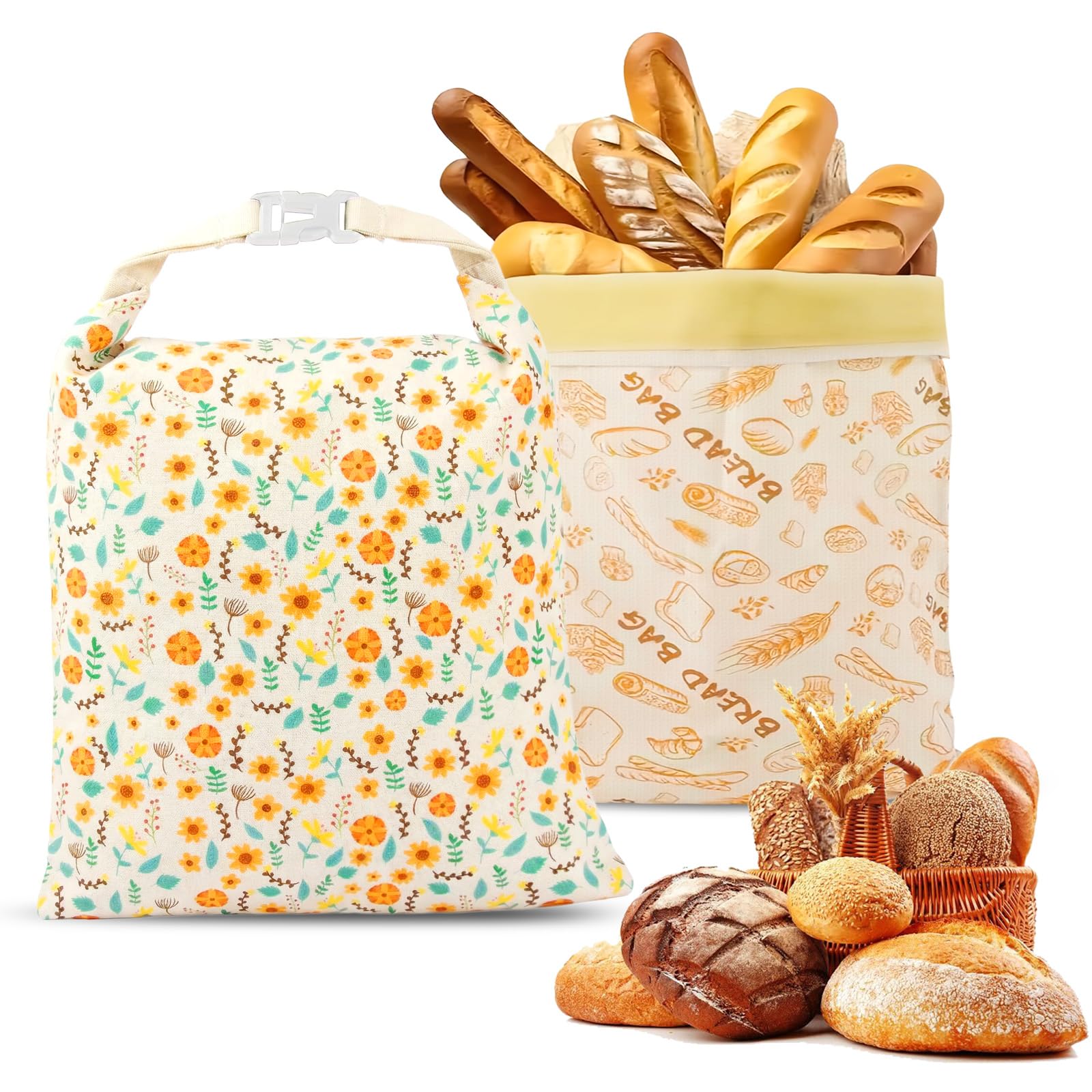 Sacchetti per il pane di cera d'api, 43×33 cm sacchetti di cotone rivestiti in cera d'api naturale, Borsa in cotone per conservare pane fatto in casa e prodotti da forno (confezione da 2)