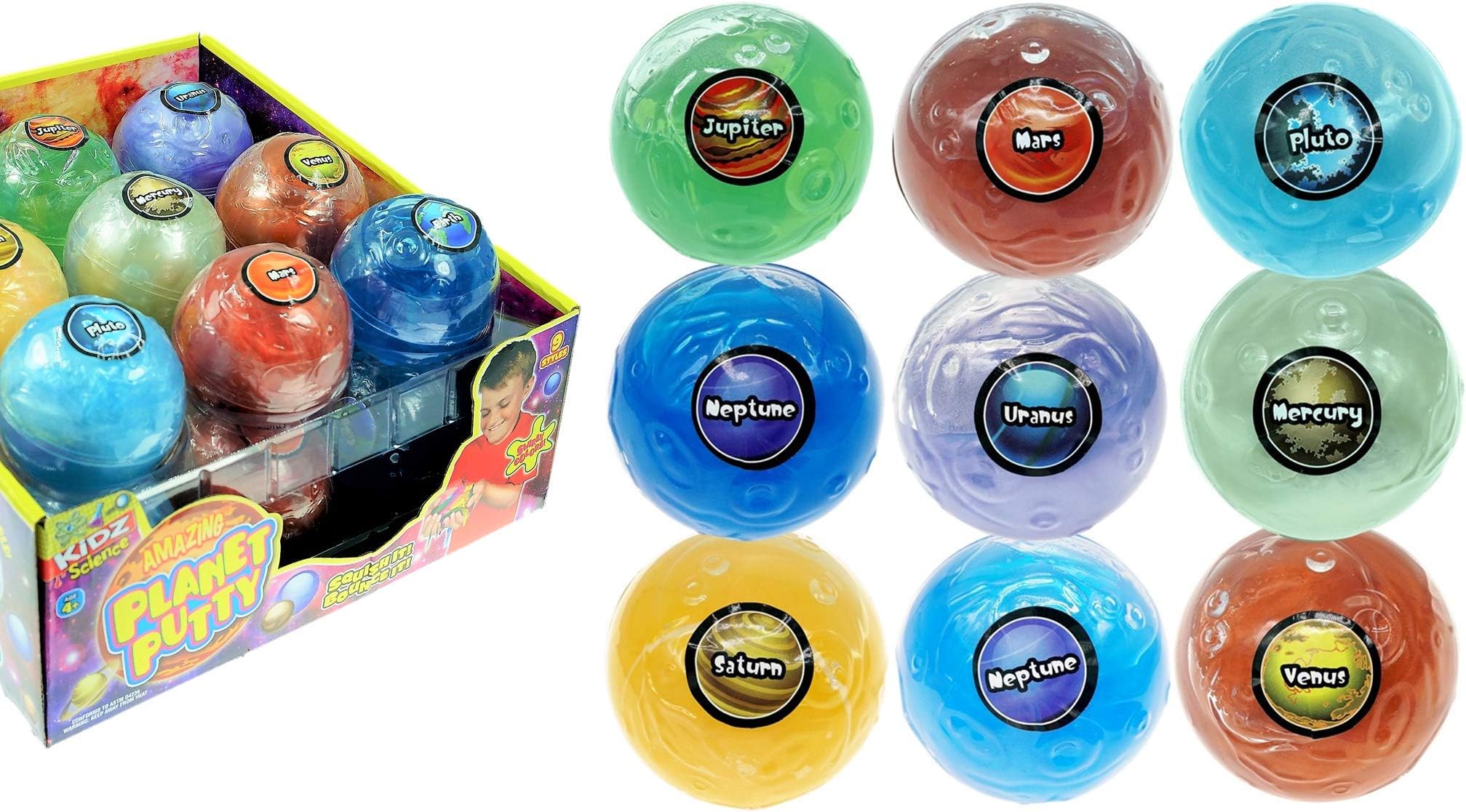 Kidz Science Planet Putty-Space Metallic Slime (Pack of 9 Assorted Planets). Galaxy -Themed Slime Toy for Kids and Adults. Stress & Anxiety Relief Slime Party Favors, Birthday Goodie Bags. 5459-9p