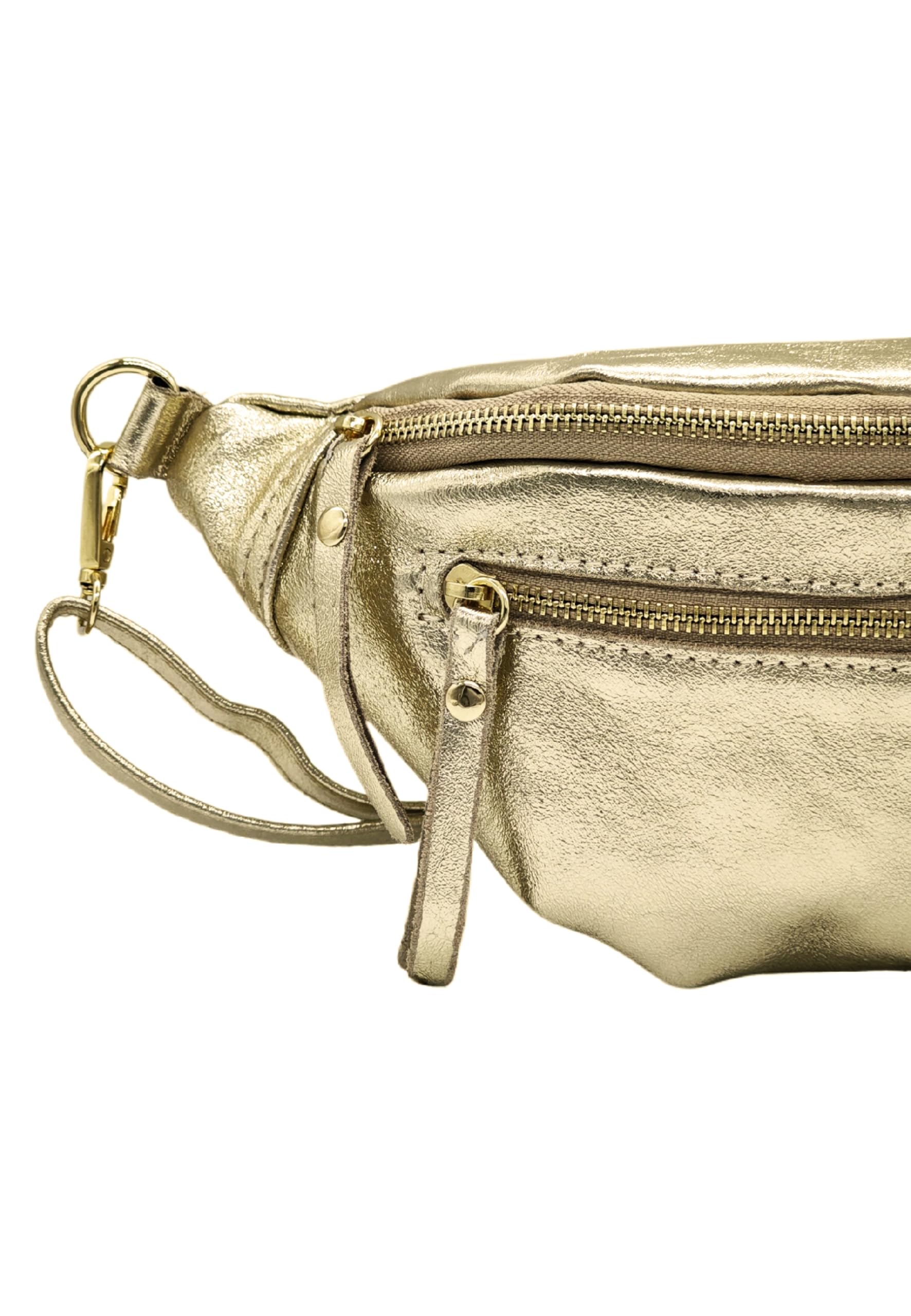 Soleil Chic - Chic Sac Banane Cuir Femme Sac Poitrine Italien en Cuir Vachette (Or)
