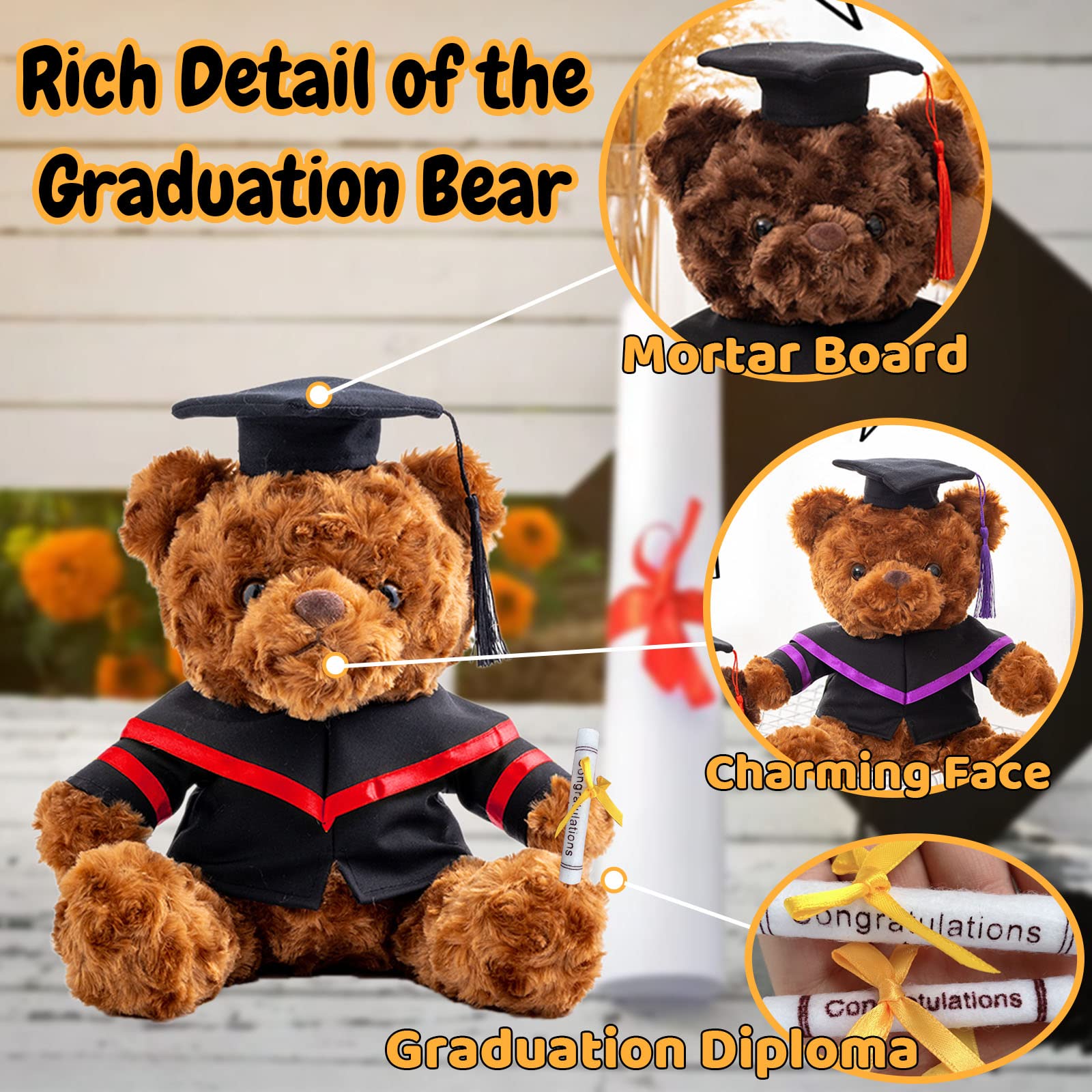 Personalized Graduation Bear Class Of 2025 - Custom Text/Name/Date, 8 Inch Stuffed Animal With Cap & Diploma - View #6