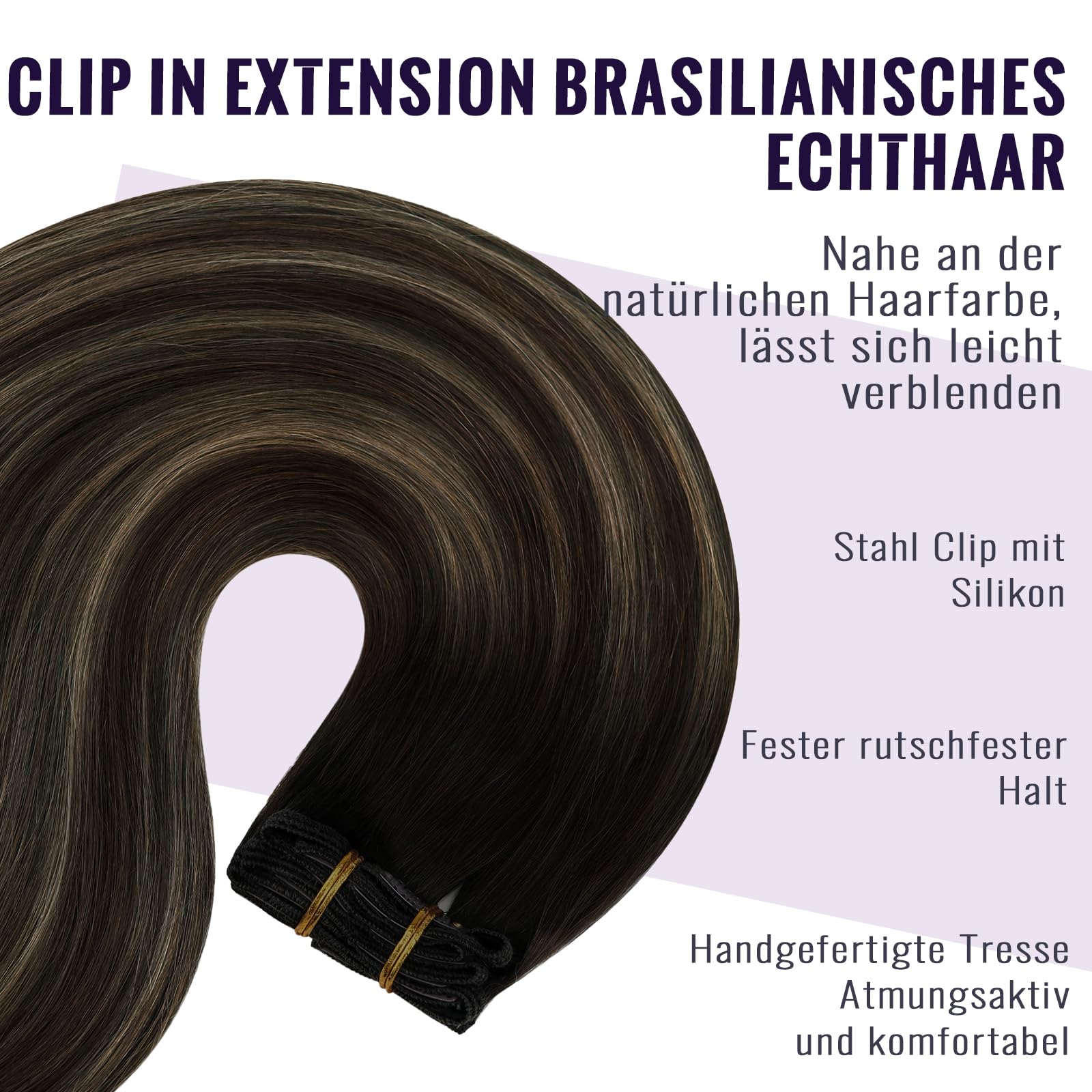 Clip in Extensions Echthaar, 50 cm, 7 Stücke 120 g, Balayage Dunkelbraun bis Kastanienbraun, Für den Alltag geeignet, Extensions Clip in Echthaar, Farbe 2 8 2