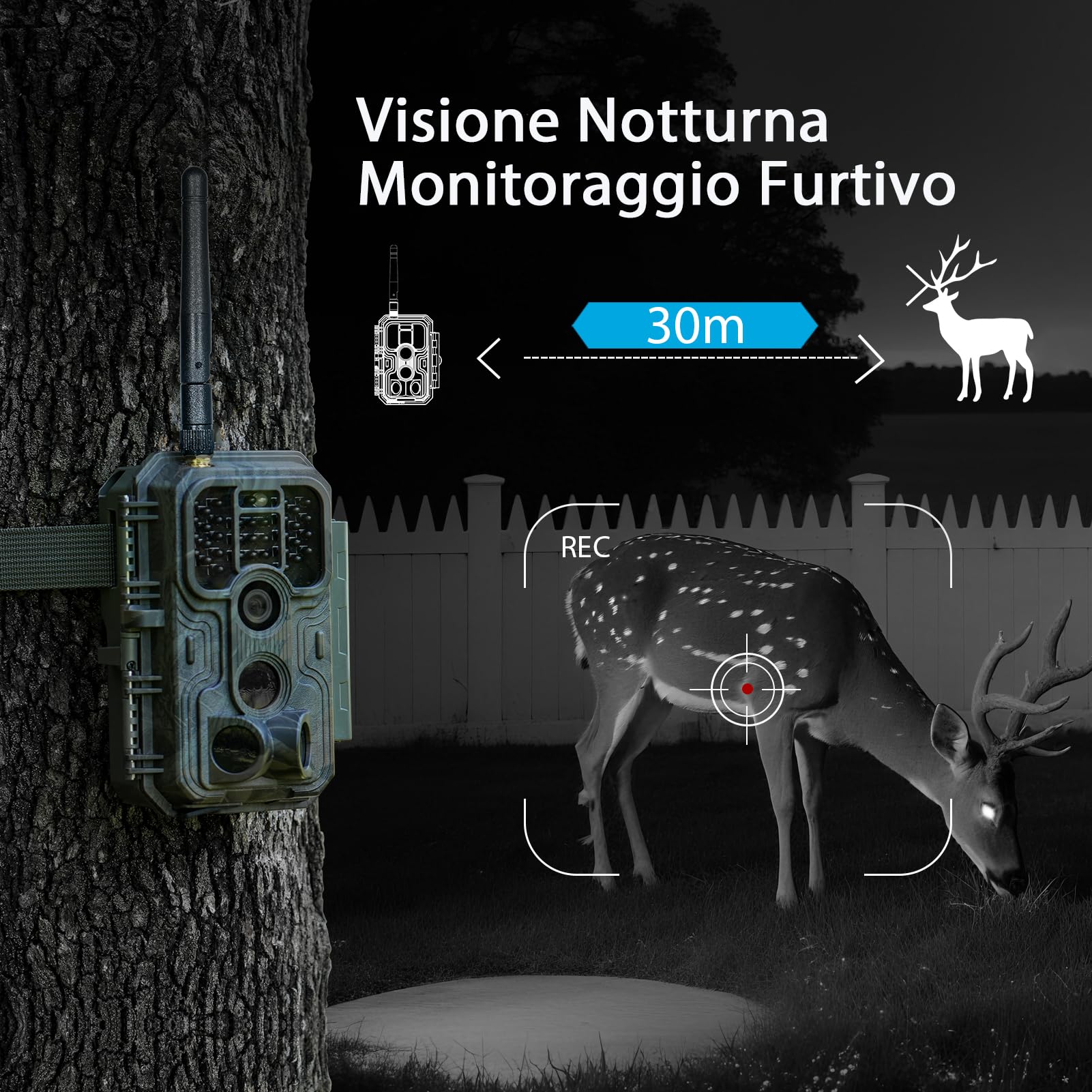 Meidase P200 Fototrappola WiFi Bluetooth, 48MP 1296P, Visione Notturna 30m, Attivazione Movimento 0.1s, IP66 Impermeabile, Trasmissione App Mobile, Monitoraggio Esterno