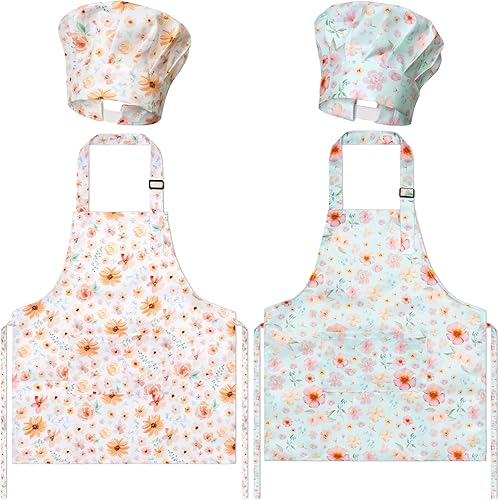 Miniatura 11 de GROBRO7 Juego de 4 piezas de delantal y gorro de chef para niños, regalo para niñas, solo una niña que ama la impresión de slime, delantales