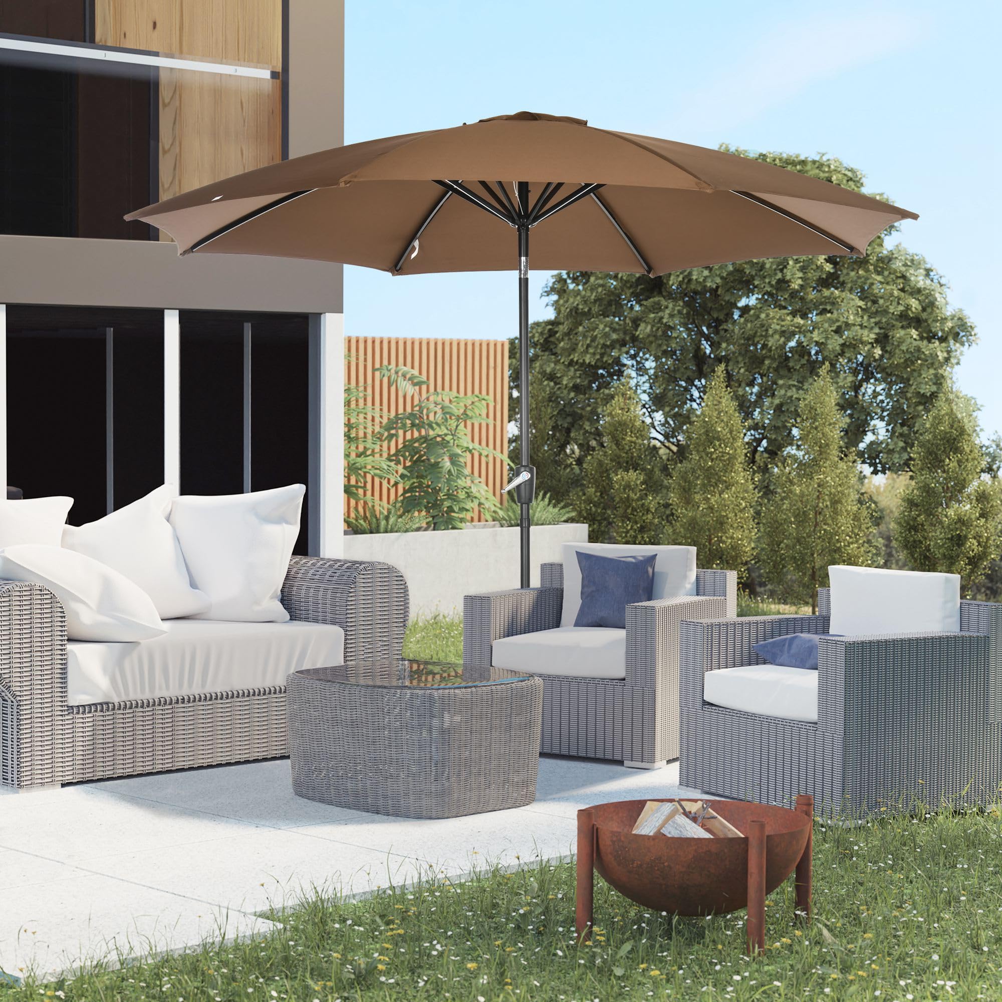 Outsunny Parasol Ø300x252cm inclinable canopée manivelle marron