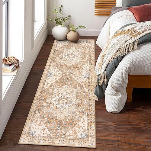 Miniatura 6 de Uphome Alfombra de pasillo de 2 x 6 pies para pasillos, alfombra de entrada antideslizante lavable, suave, bohemio, vintage, alfombra oriental con
