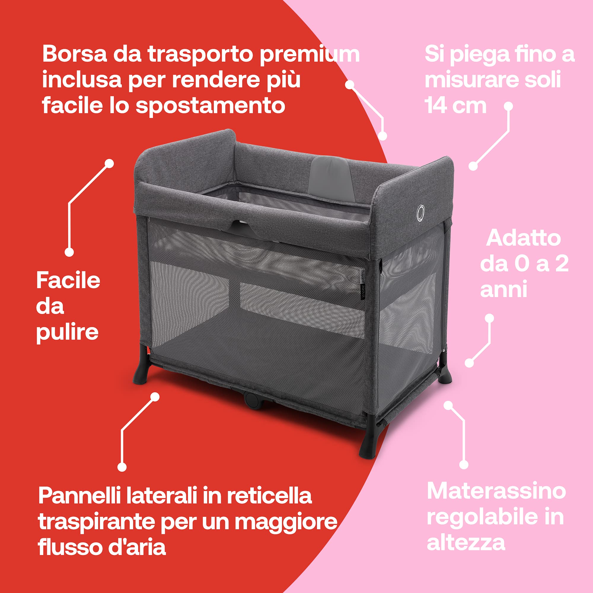 Bugaboo Stardust: Letto Ombrello compatto con materasso, si apre in 1 secondo, con borsa per il trasporto, 0-4 anni, grigio melange