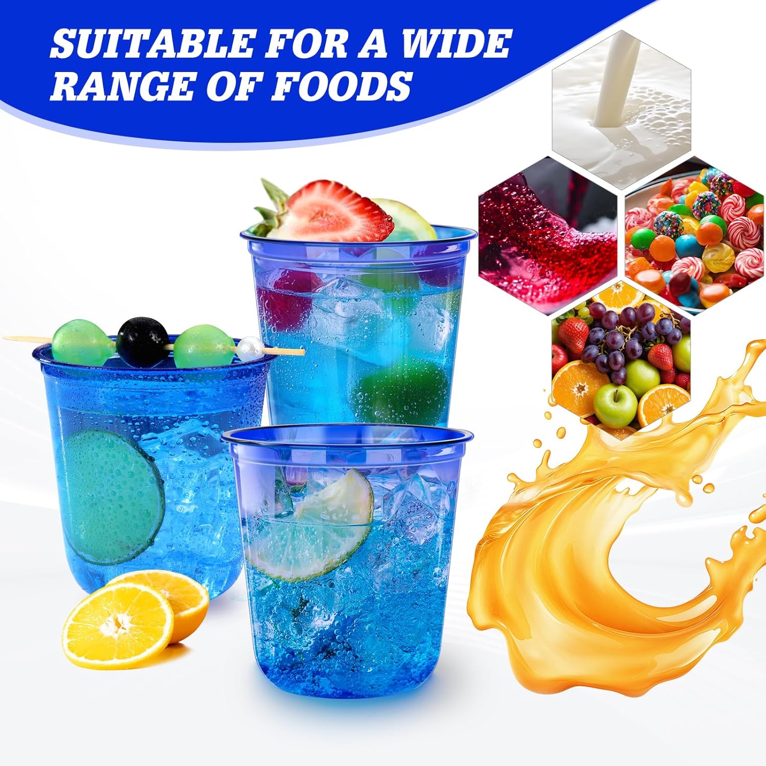 KesaPlan 50 Pcs Blue Plastic Cups, 12oz Disposable Stemless Wine Glasses for Cocktail Clear Wine Cups Cocktail Glasses Blue Party Cup for Wedding Birthday Meeting Christmas Party - Image 7