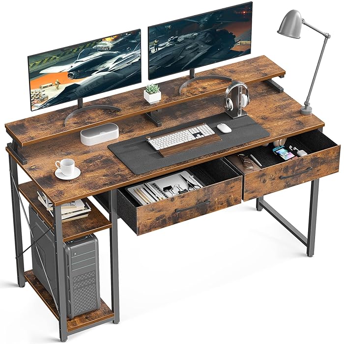 Buy ODK Computer Desk with Drawers and Storage Shelves, 47 inch Home