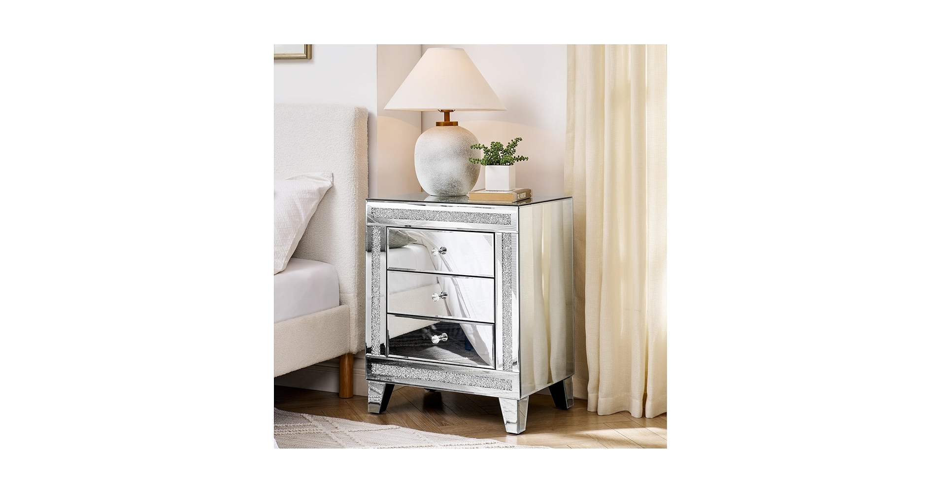 クリスタル付きミラーナイトスタンド BEDSIDE TABLE クリスタル付きミラーナイトスタンド BEDSIDE TABLE Amazon.com