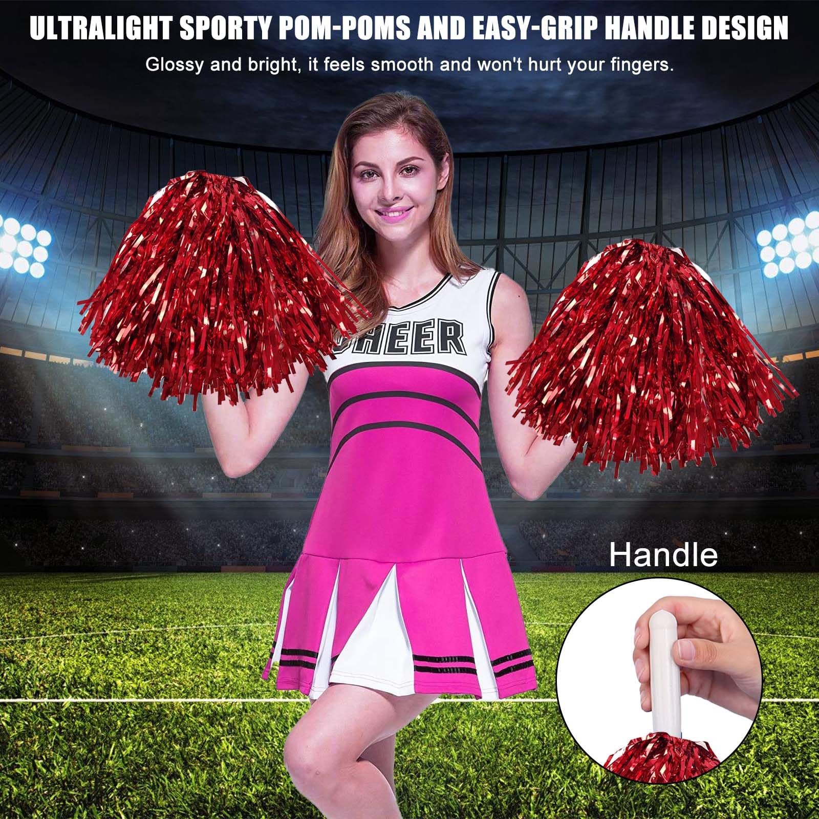 Pompones de animadora rojos Leikurvo 12 piezas para deportes, bailes y fiestas