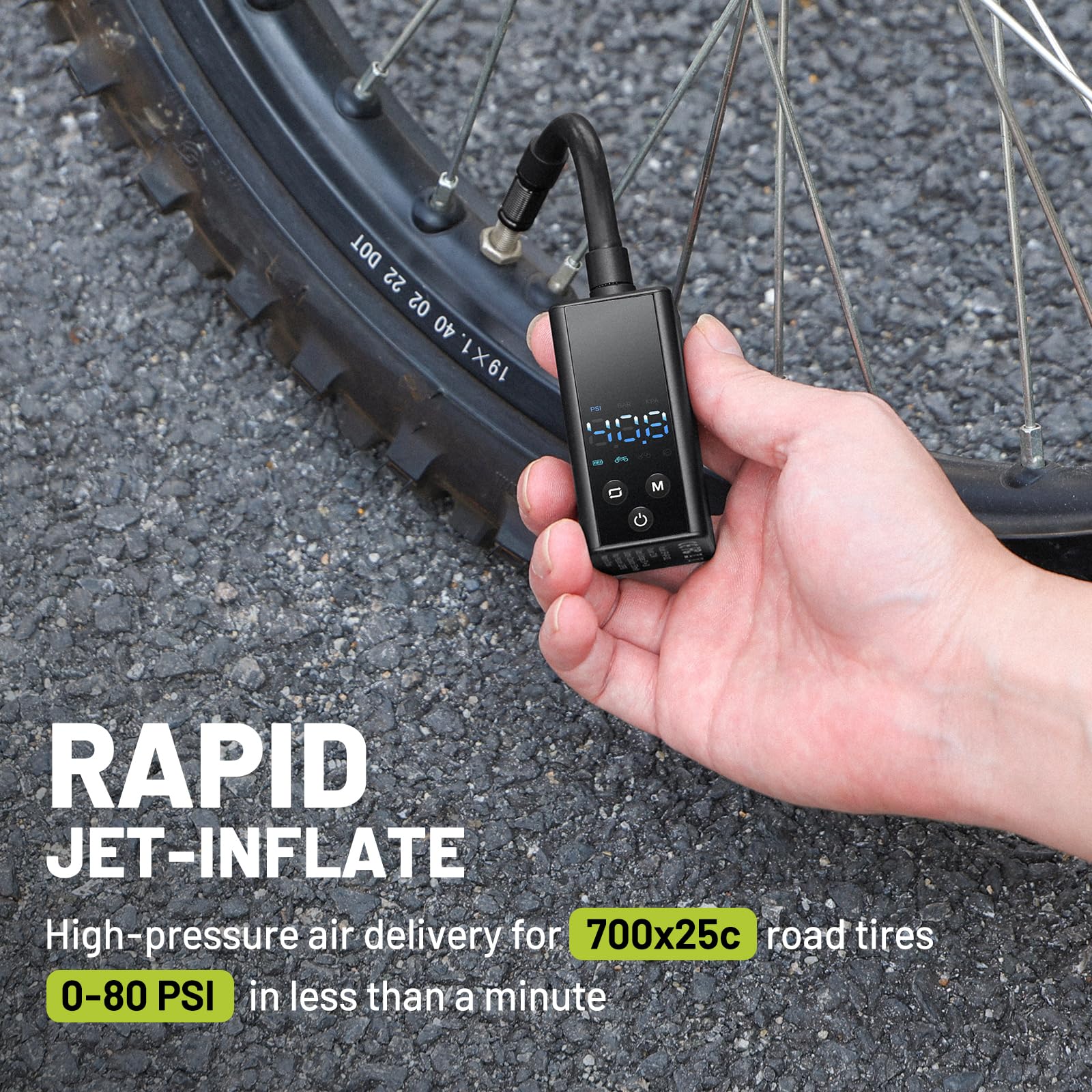 Mini pompe à vélo avec jauge, pompe à pneu de vélo électrique portable 120 psi, pompe à air rechargeable pour route, montagne, vélo électrique et ballon pour valve Schrader et Presta