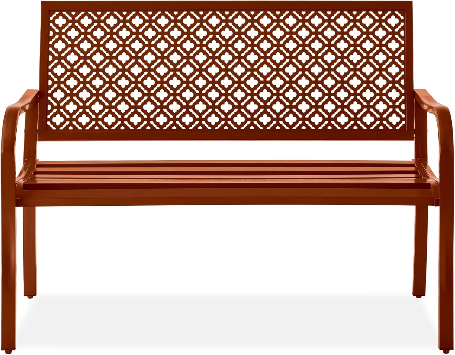 Rust Steel 2-Person Outdoor Bench with Geometric Backrest