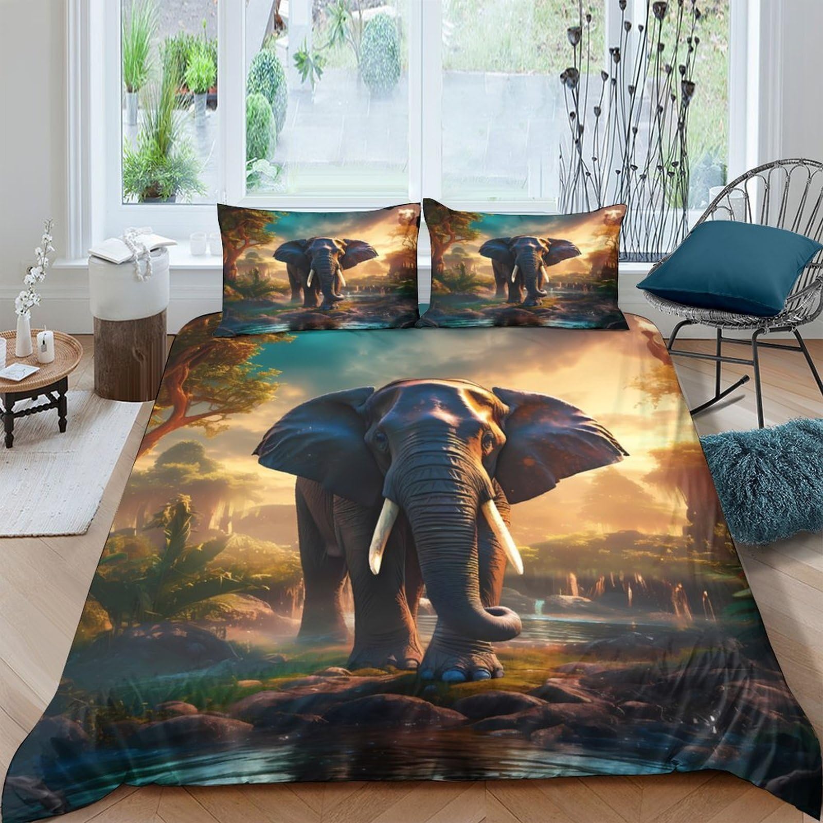 Ctjqhvkz Style-6 3D Printed Elephant Sunset Fitted Sheet Microfiber Soft Non-Slip Jungle Landscape Mattress Cover For Bedroom Guest Room Single（135X200cm）