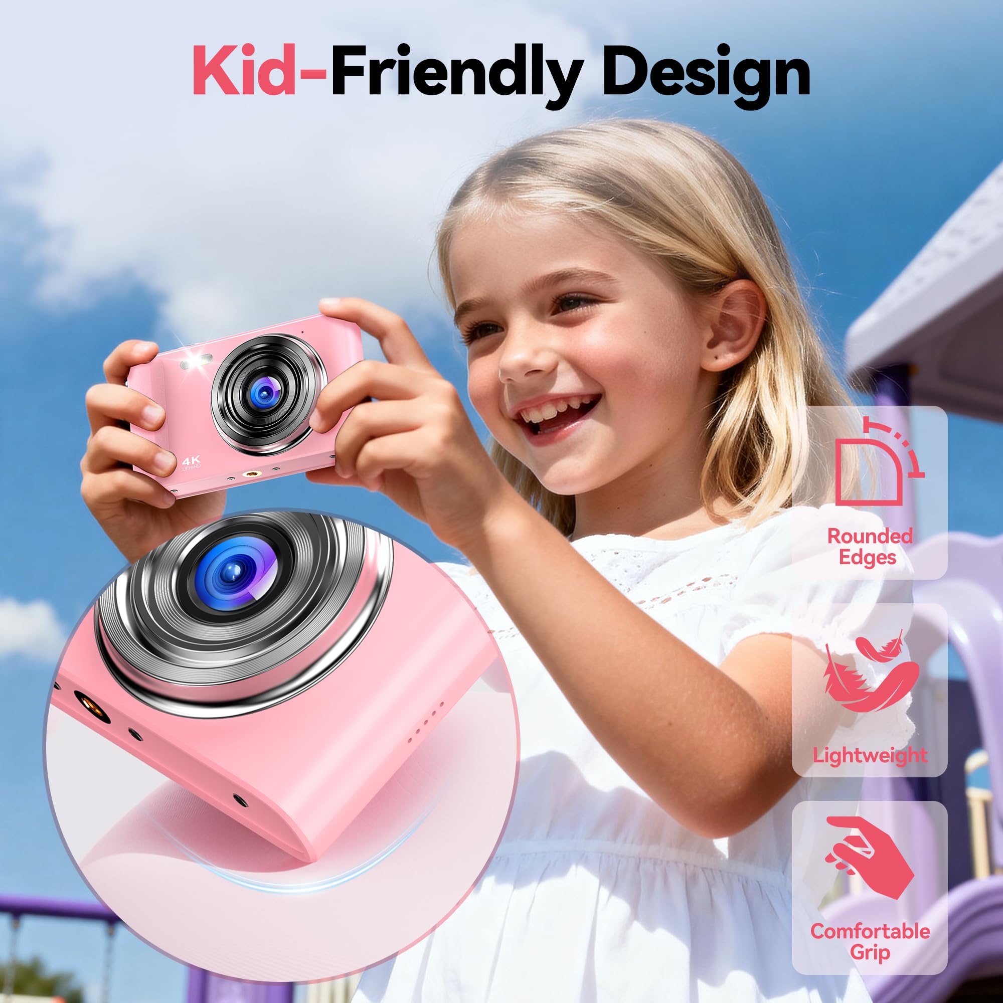 Macchina Fotografica Digitale 4K 48MP: Compatta con 16X Zoom - Fotocamera Vlog 1080P con Scheda 32GB Bambini e Bambine & Studenti & Principianti - Rosa Camare