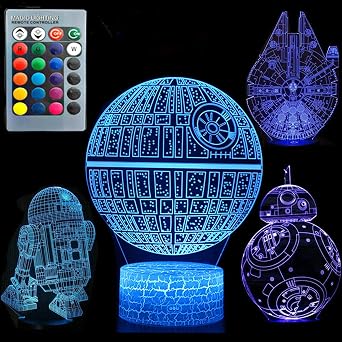 ZYTC 3D Night Light for Boys 4 Stars Pattern 16 Colors Changing Remote Control Illusion Lamp Star Nightlight Lamp for Kids