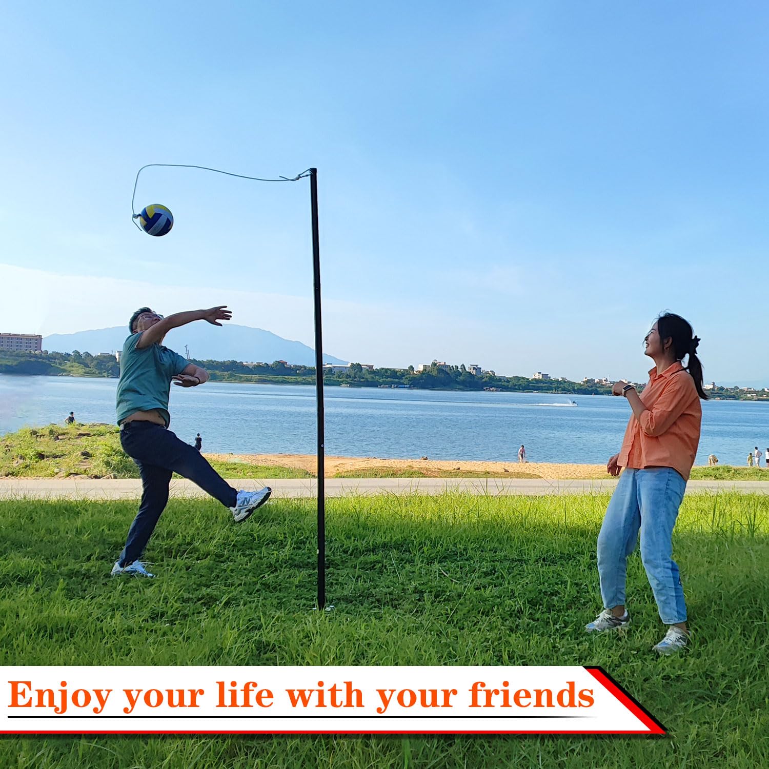 GOOSO Tragbares Tetherball-Set mit 2 Bällen, Seil und Stange, robuste Ausrüstung für Familienspaß, Outdoor-Spiel für Hinterhof, Rasen, Sand und Strand