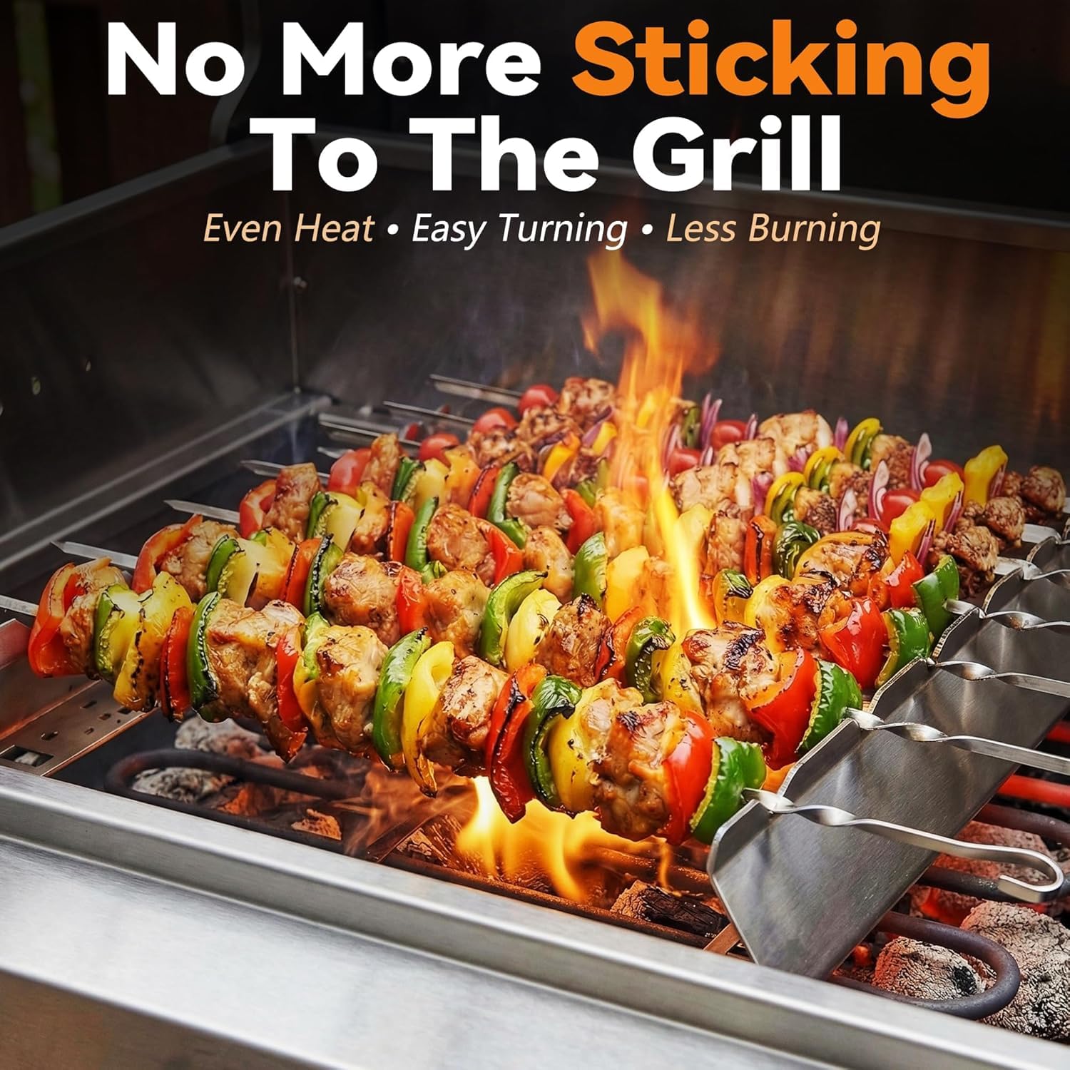 MEISO 4 Pezzi Griglia Spiedini Rack, Supporto per Spiedini in Acciaio Inox con 6 Scanalature, Accessori per Barbecue per Arrosticini, Barbecue, Grill a Gas, per Barbecue, Campeggio, Picnic